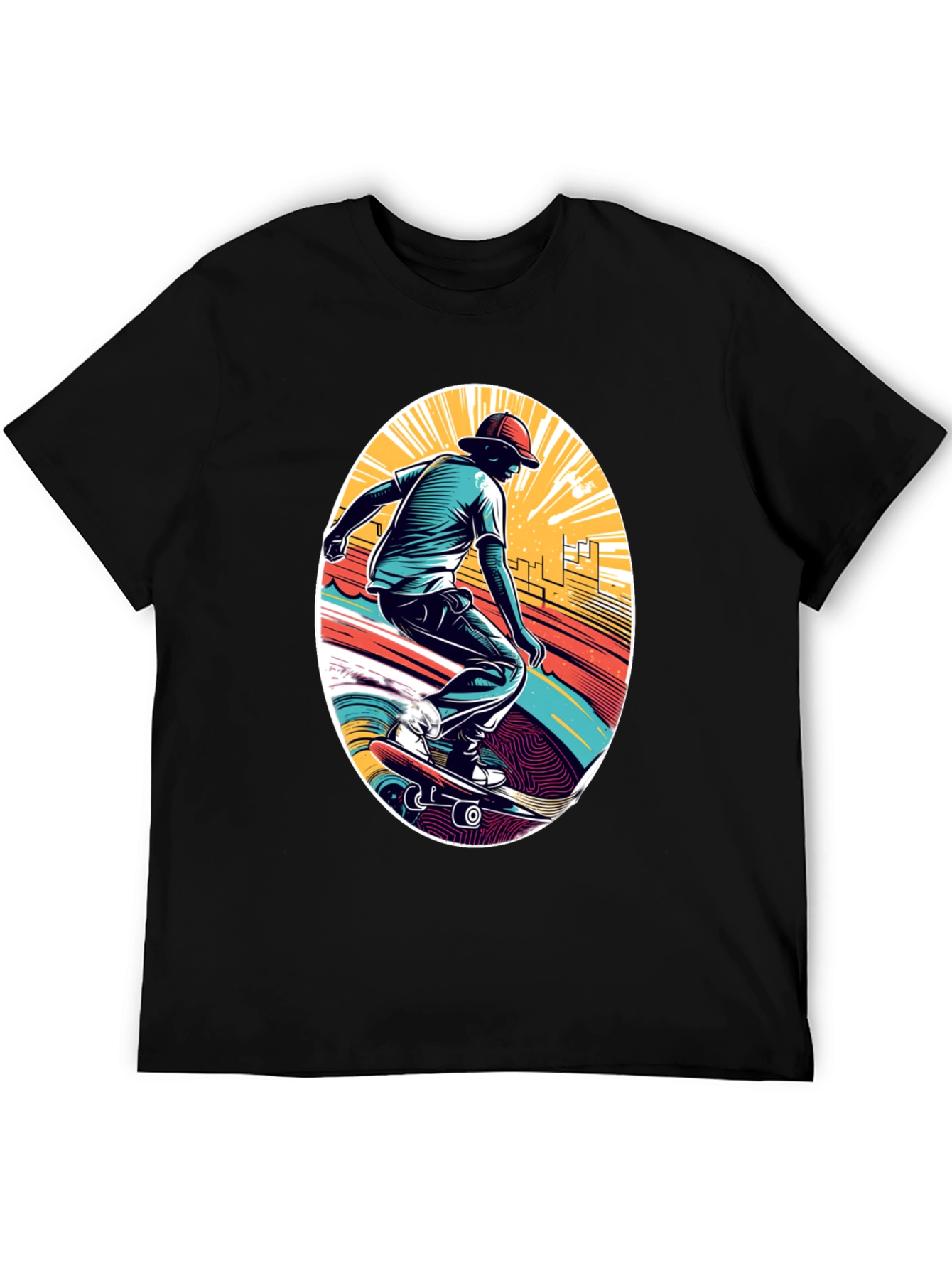 Black Skateboarder Graphic Black T-Shirt view 5