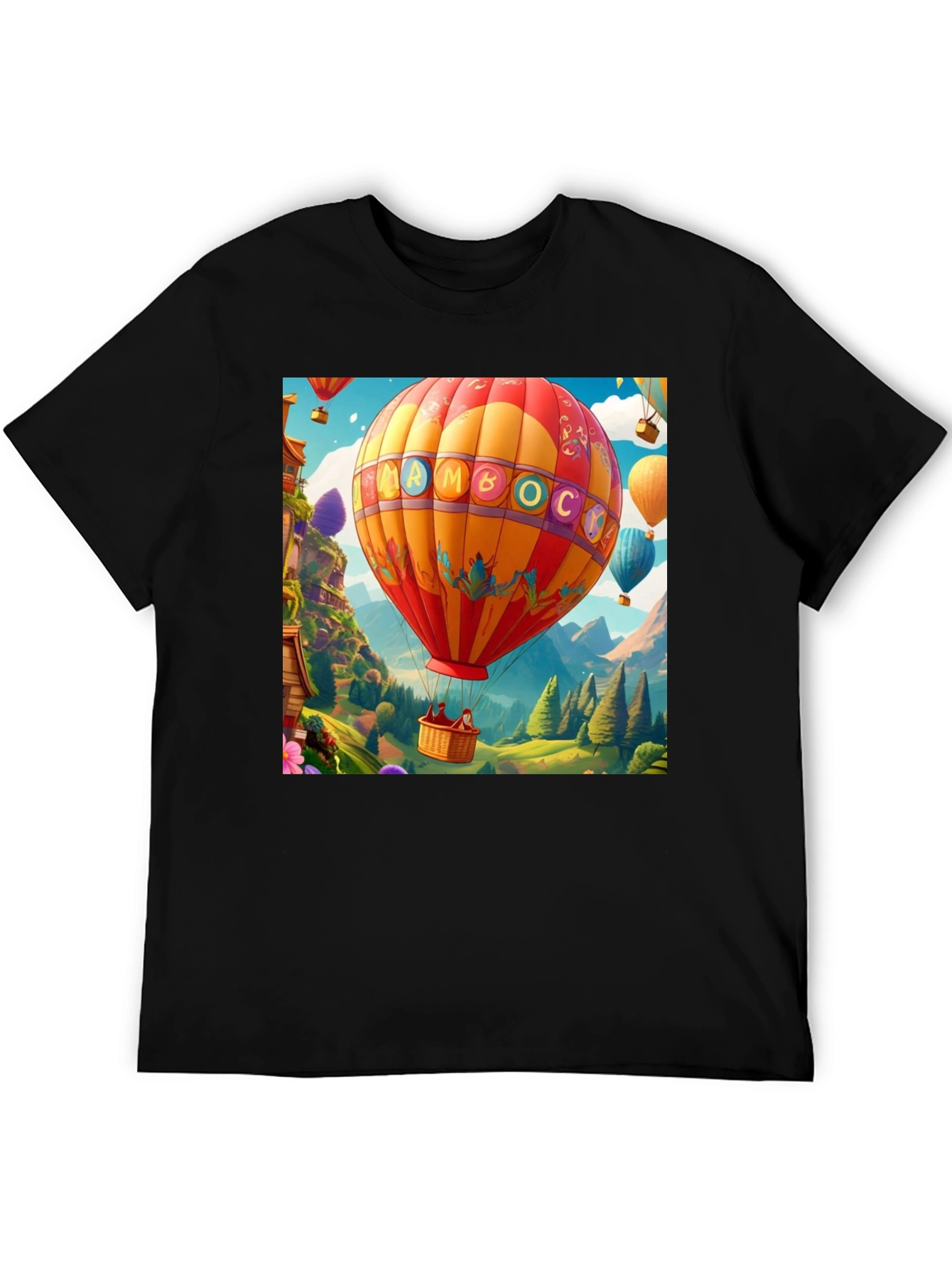 Black Cartoon Hot Air Balloon Graphic Tee view 5