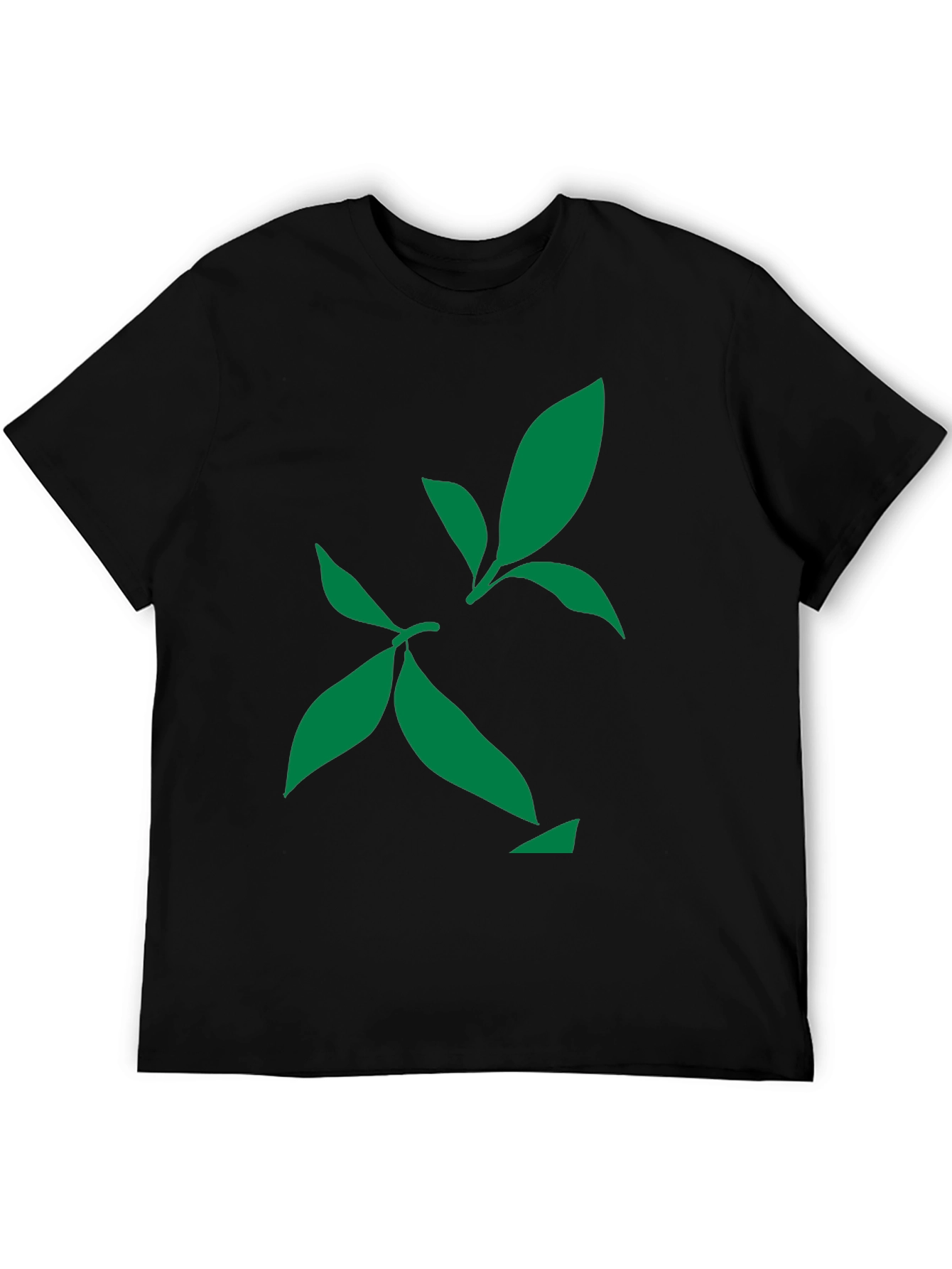 Black Green Leaf Design Black T-Shirt view 5