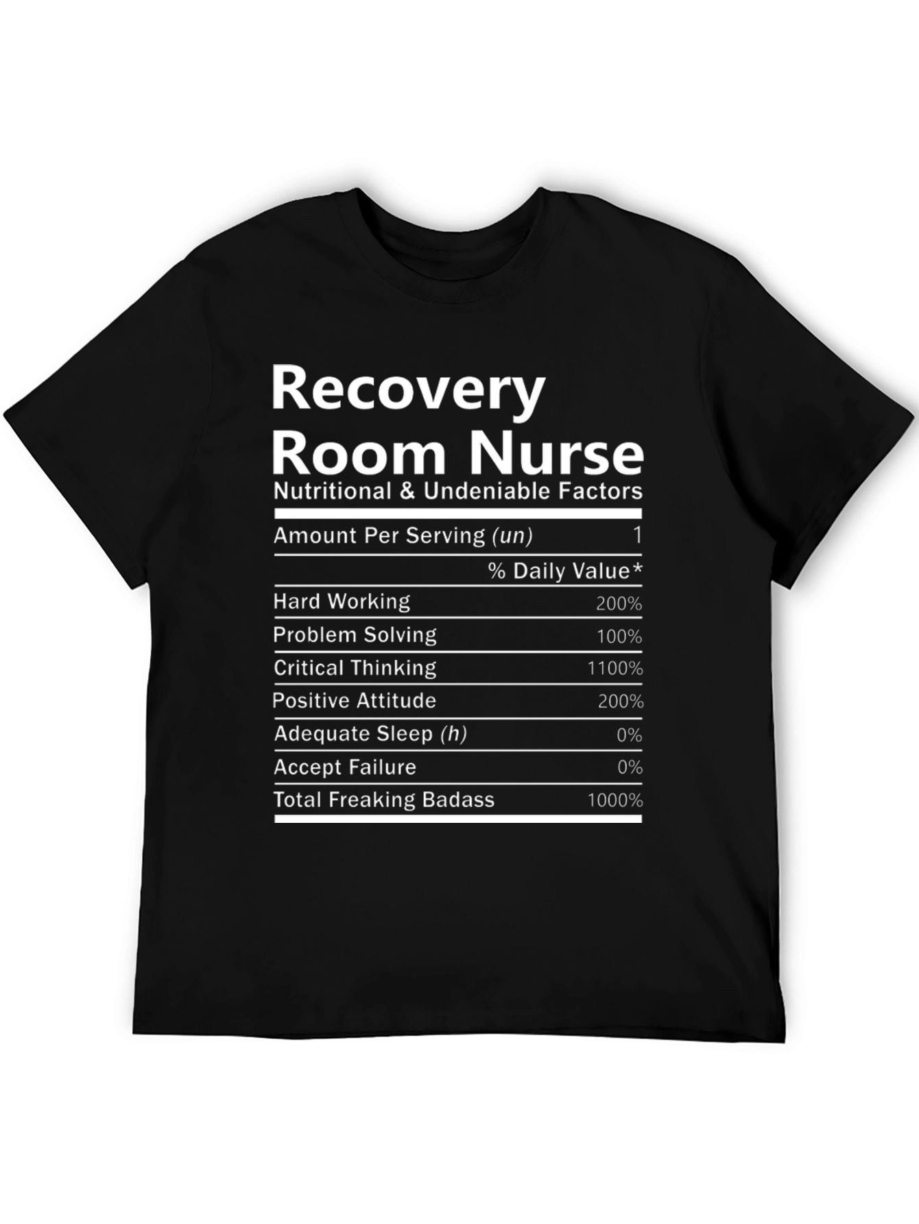 Black Recovery Room Nurse Nutritional Facts Black T-Shirt view 5