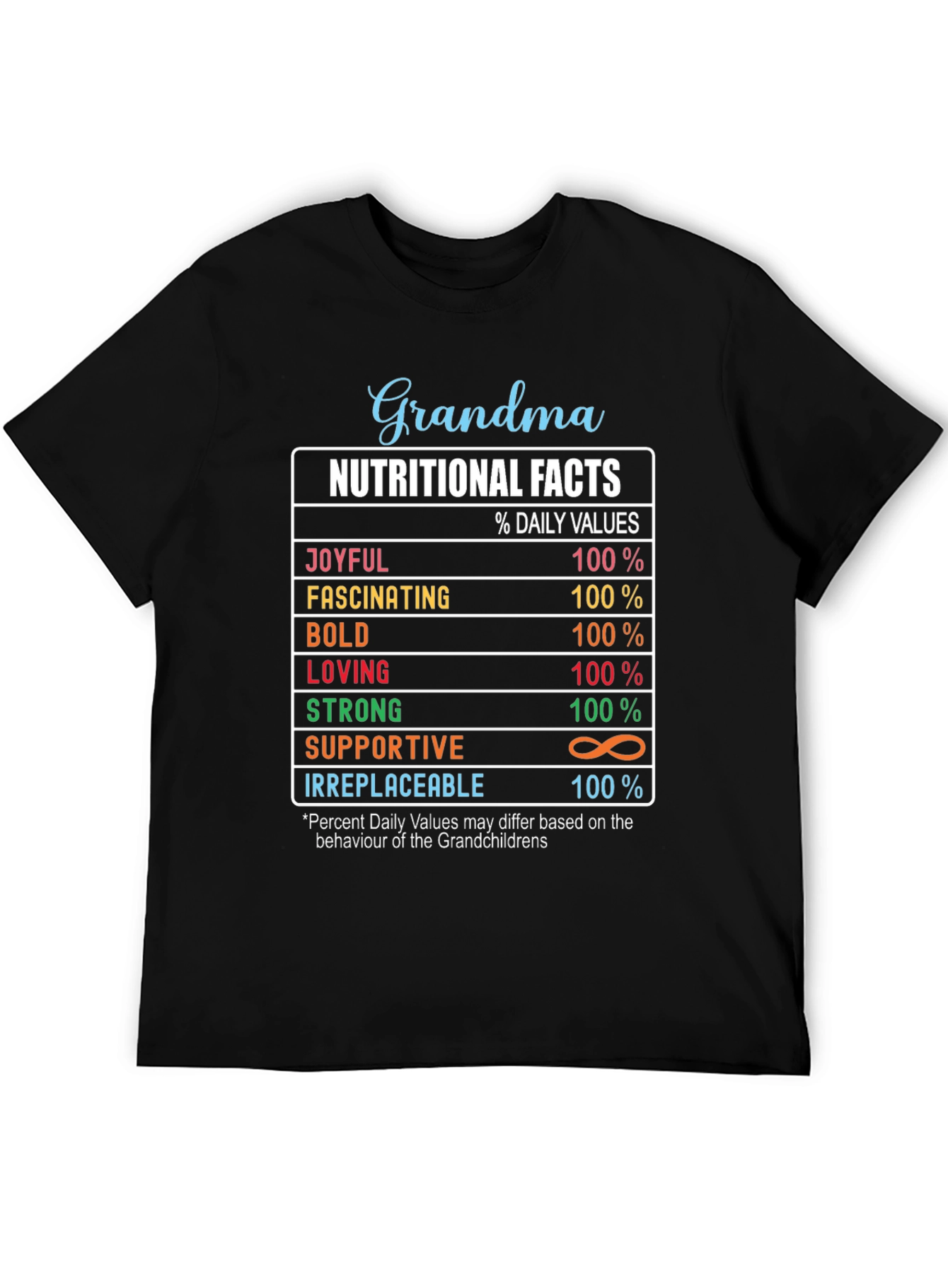 Black Grandma Nutritional Facts Graphic T-Shirt view 5