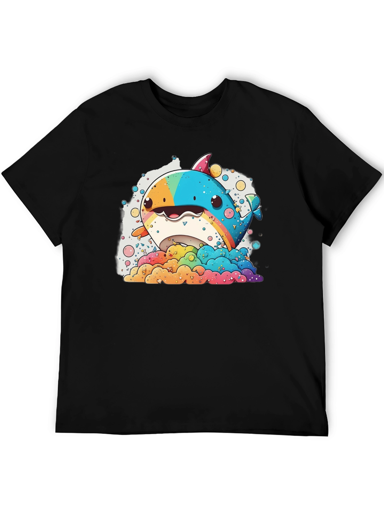 Black Rainbow Whale Graphic Tee - Fun & Colorful Design view 5
