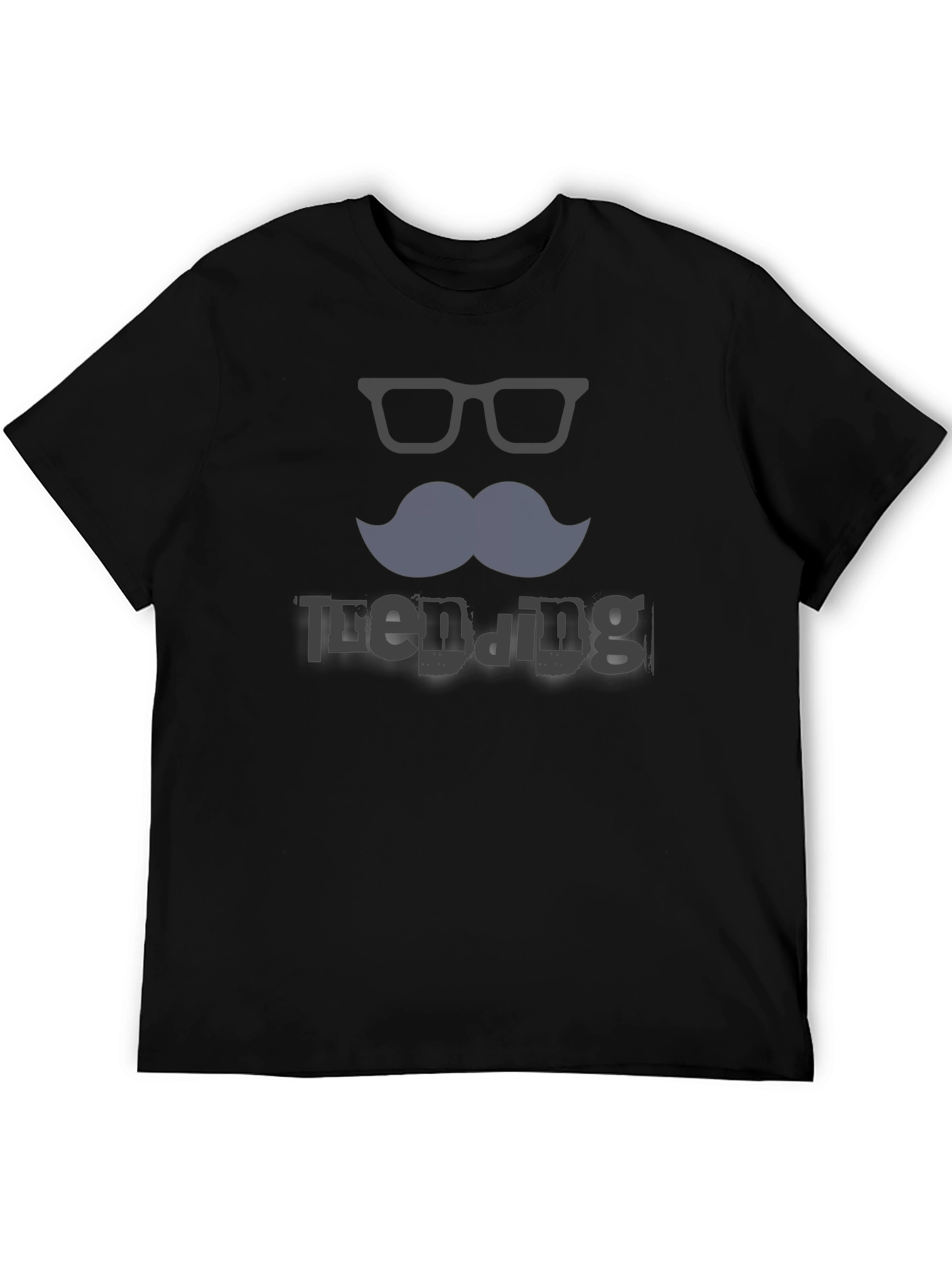 Black Trendy Mustache & Glasses Graphic Black T-Shirt view 5