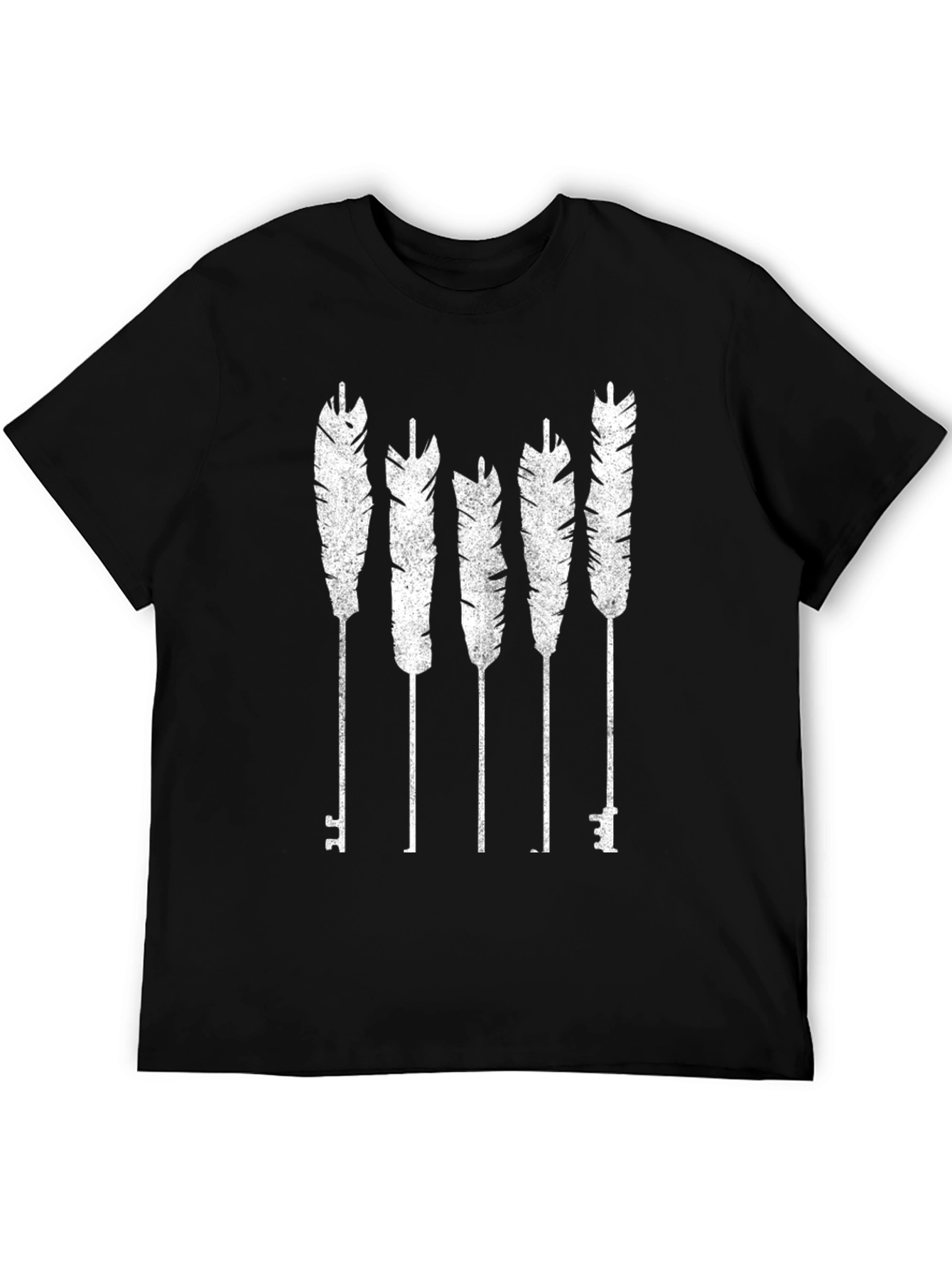 Black Feather Key Graphic Tee - Black Cotton Blend view 5