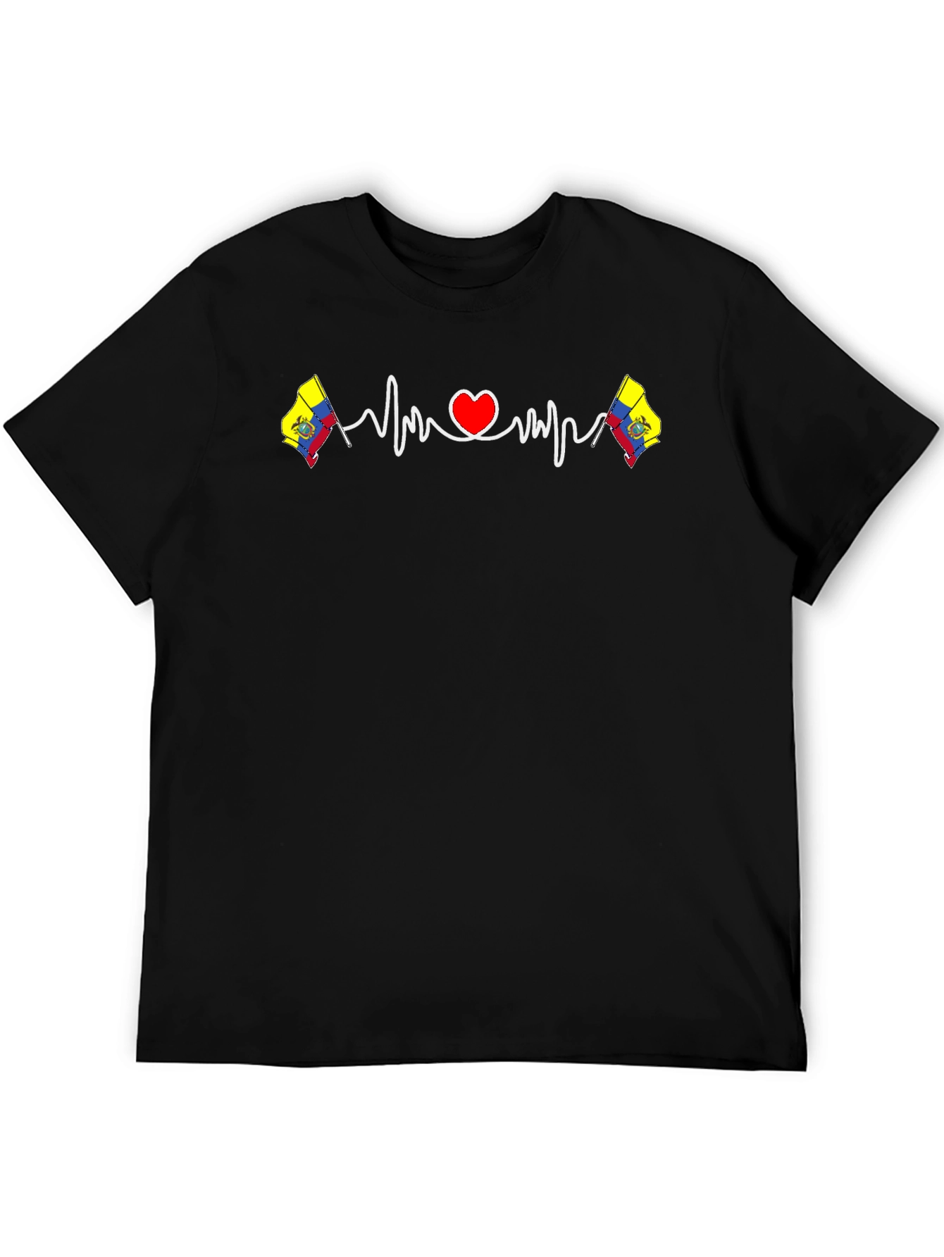 Black Ecuador Flag Heartbeat Graphic T-Shirt view 5