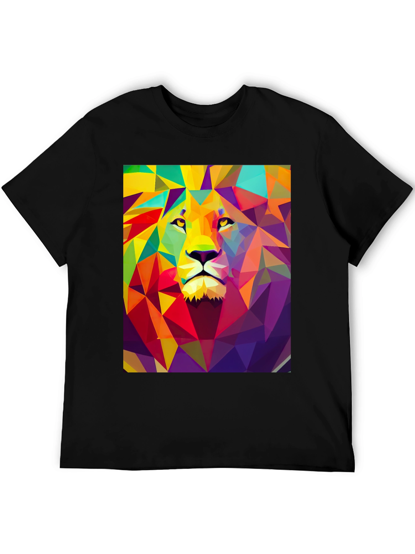 Black Geometric Lion Graphic Tee - Black Cotton Comfort view 5