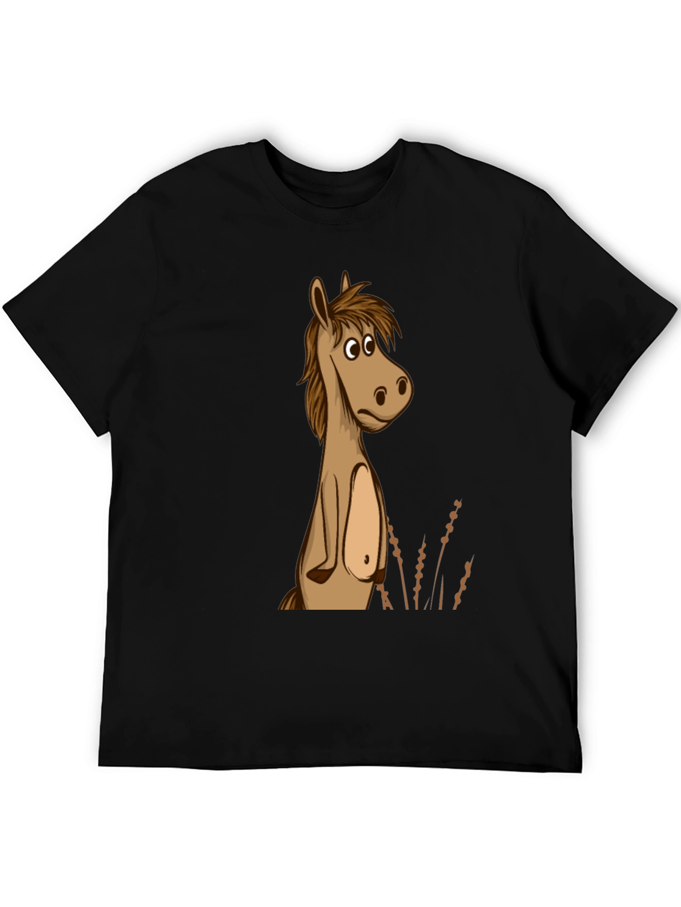 Black Funny Horse Cartoon Graphic Black T-Shirt view 5