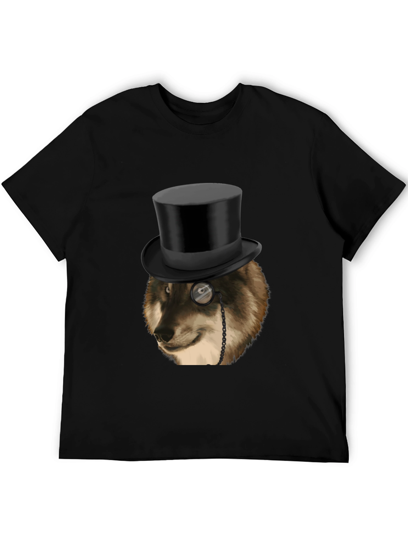 Black Wolf Top Hat Monocle Men's Black Graphic T-Shirt view 5