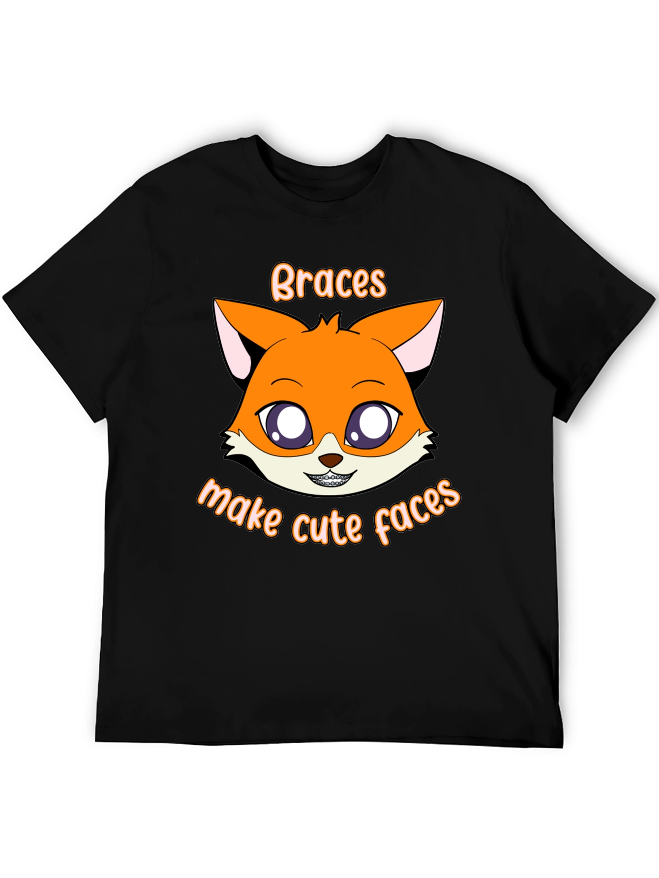 Black Cute Fox Braces T-Shirt - Make Cute Faces! view 5