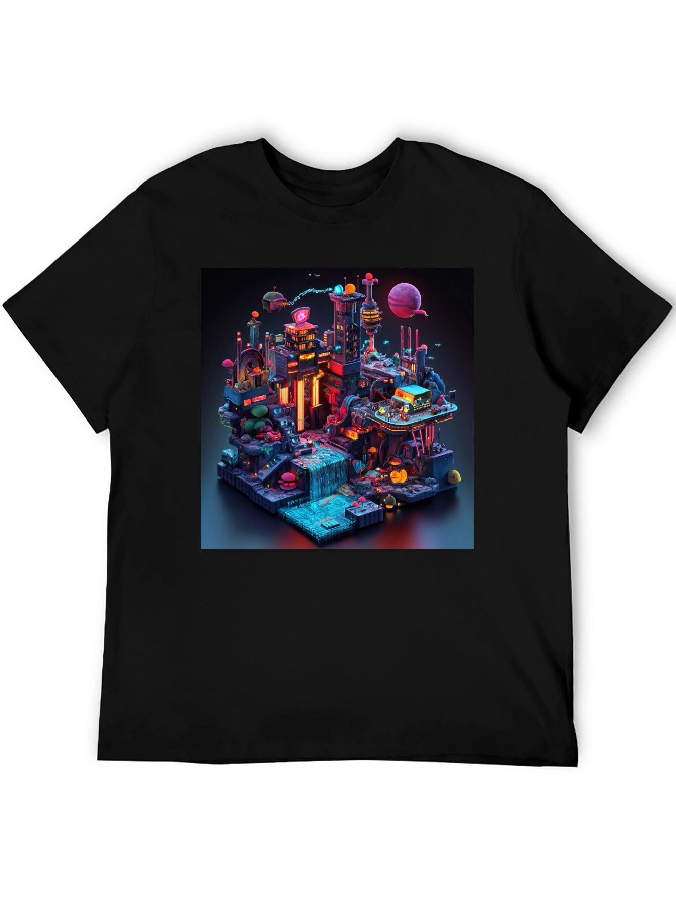 Black Futuristic Cityscape Graphic Tee view 5