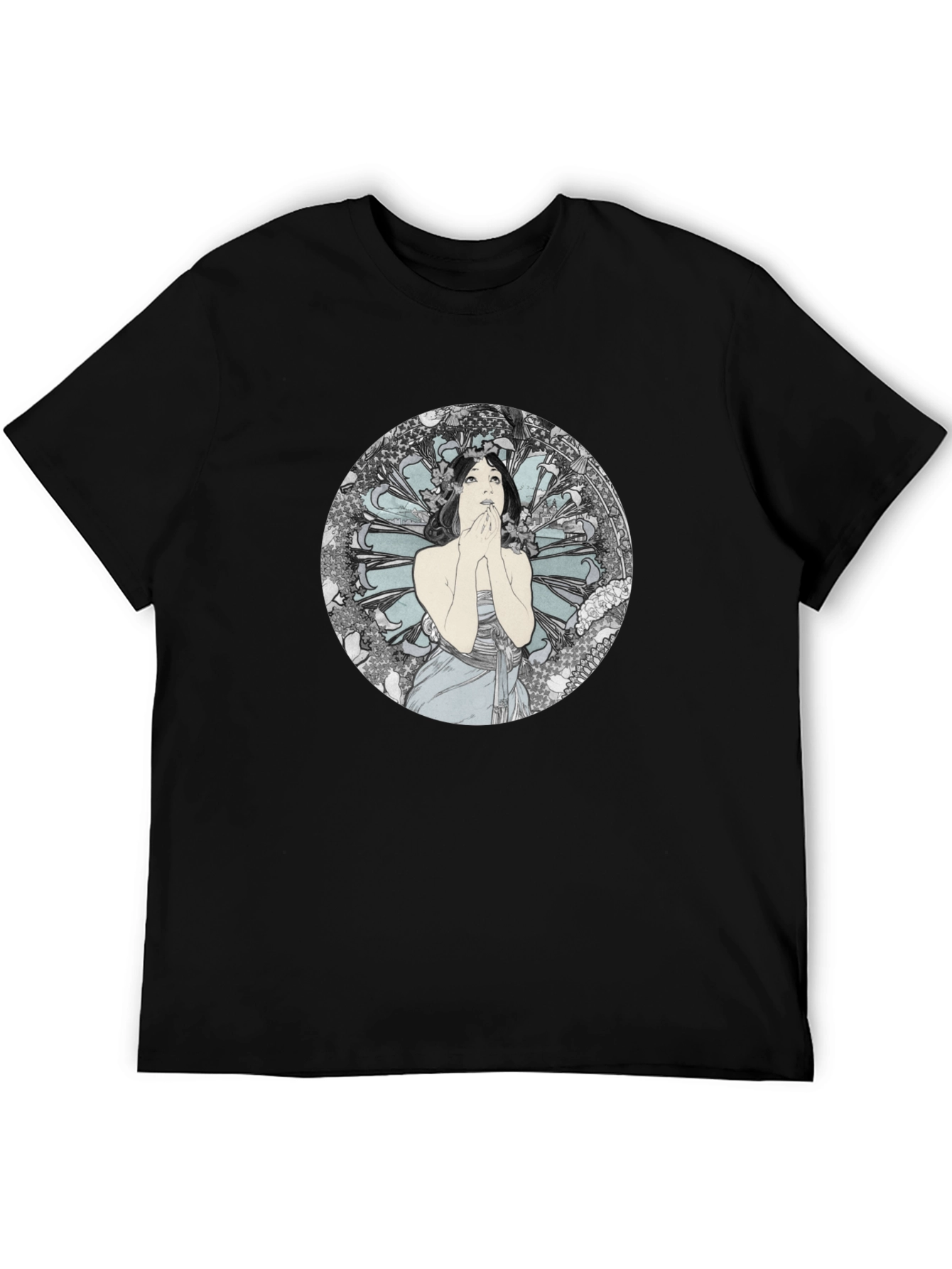 Black Art Nouveau Lady Graphic Black T-Shirt view 5