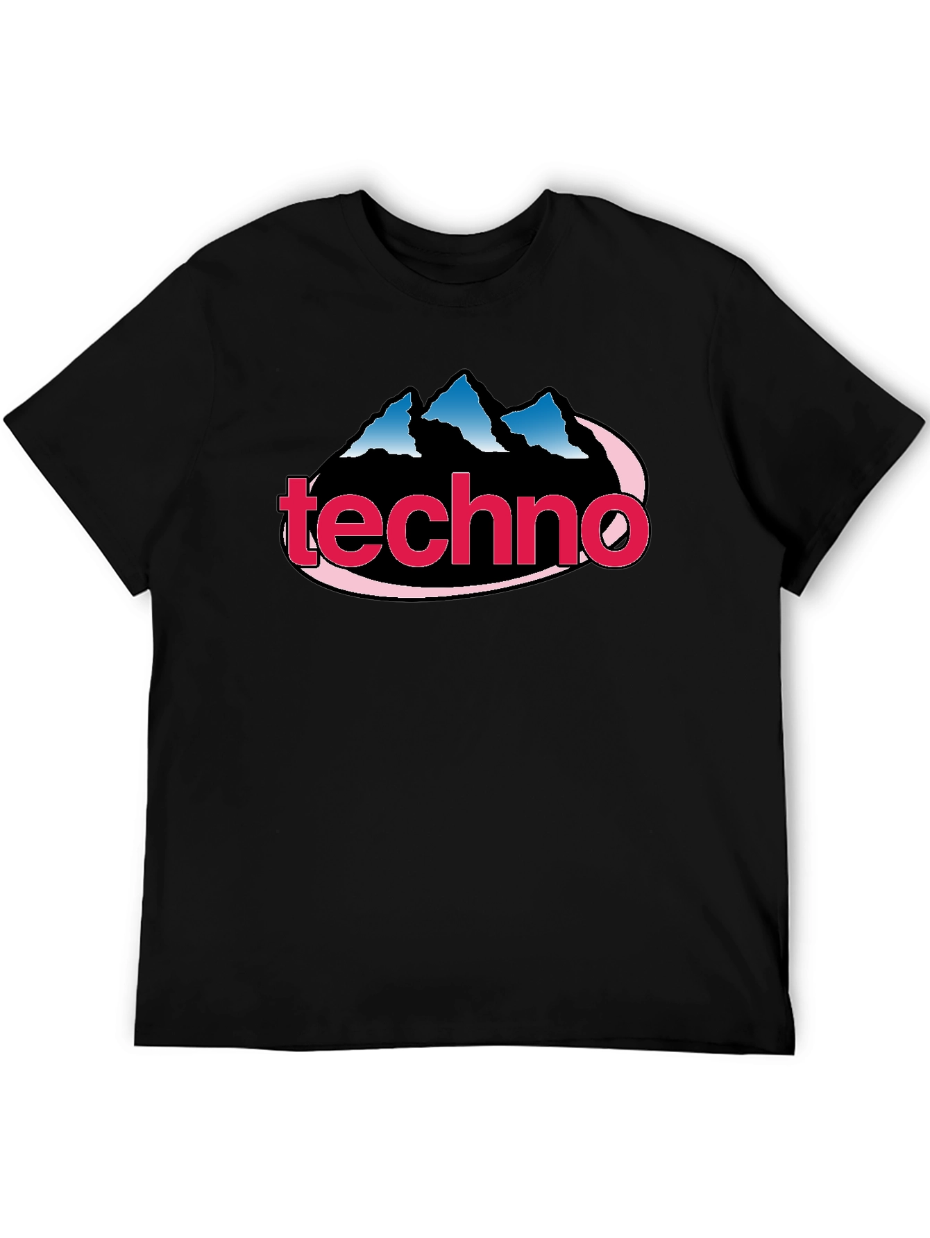 Black Techno Music Graphic Tee - Classic Style, Mountain Logo view 5