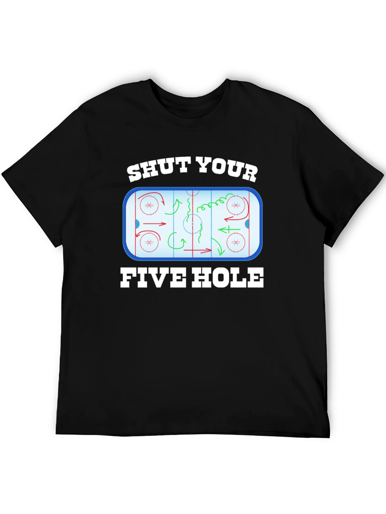 Black Shut Your Five Hole Hockey T-Shirt view 5