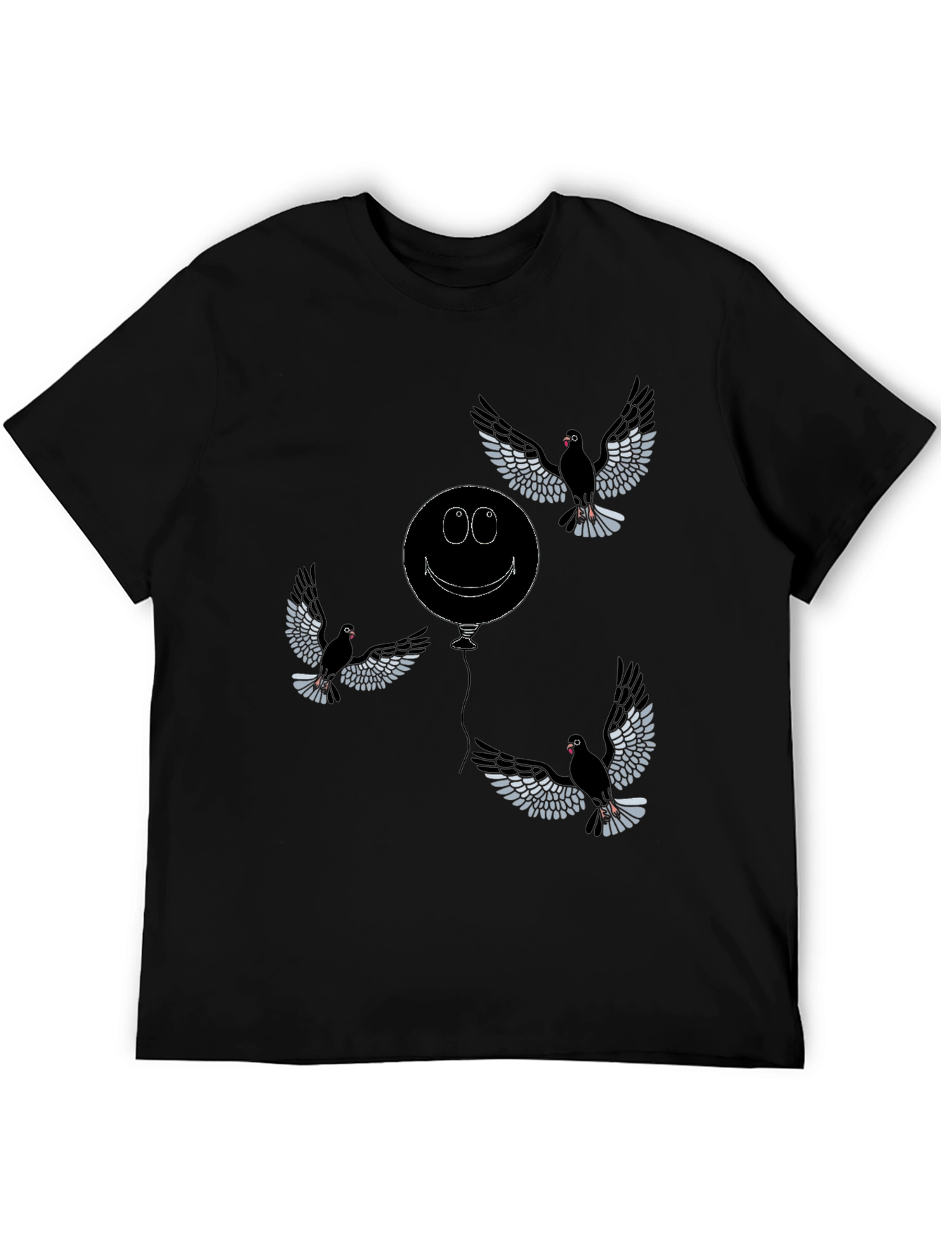 Black Whimsical Bird & Balloon Graphic T-Shirt - Black view 5