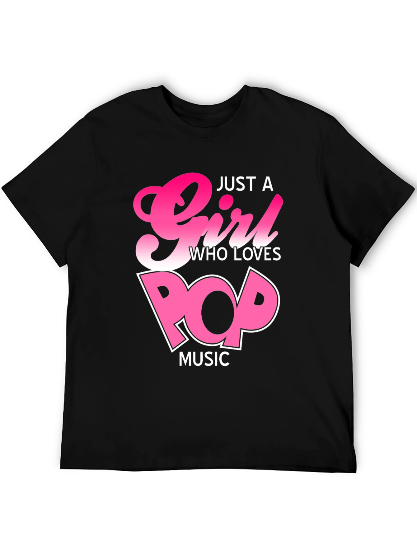 Black Just a Girl Who Loves Pop Music T-Shirt view 5