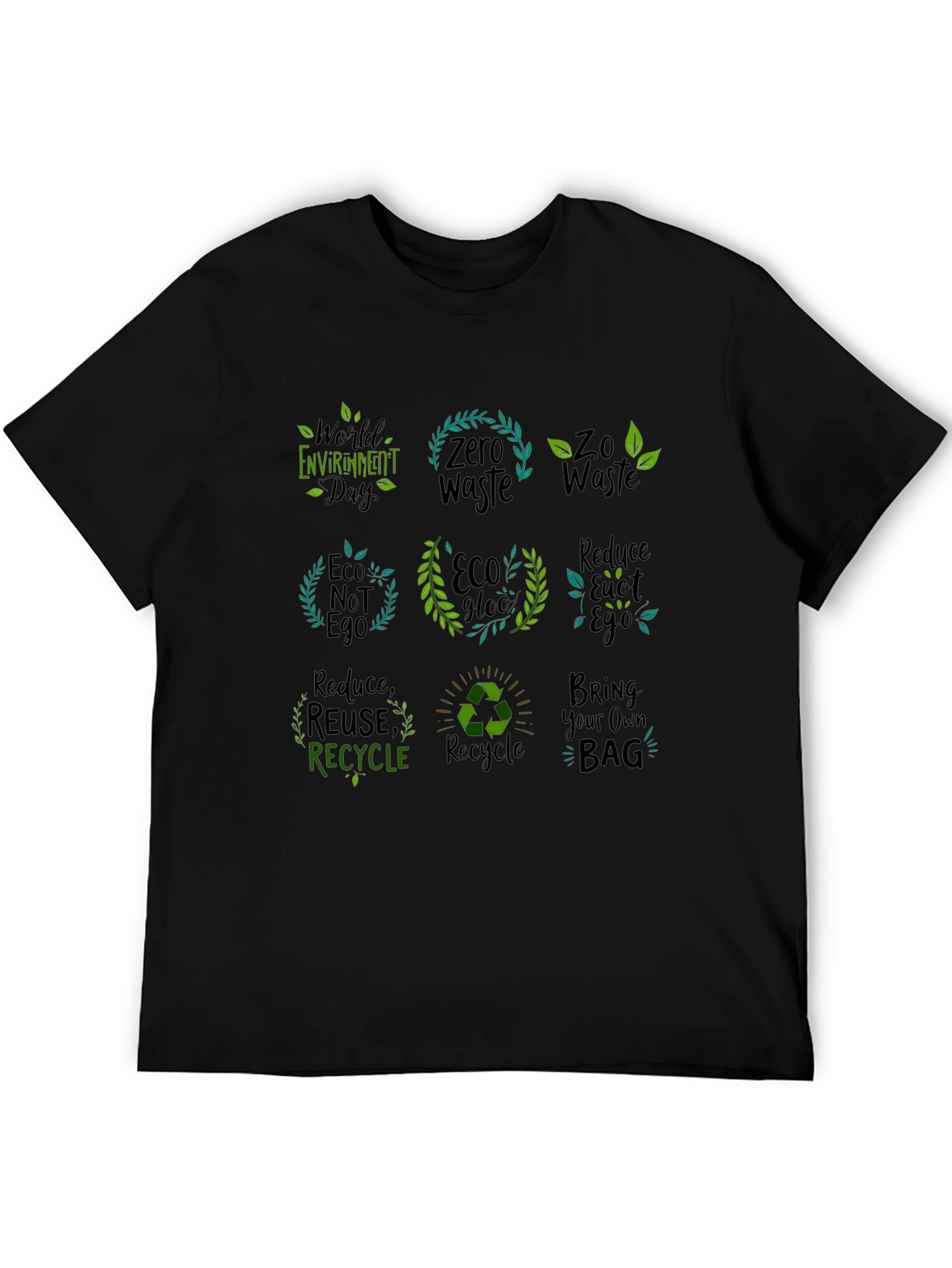 Black Eco-Friendly Graphic T-Shirt - Zero Waste & Recycling Design view 5