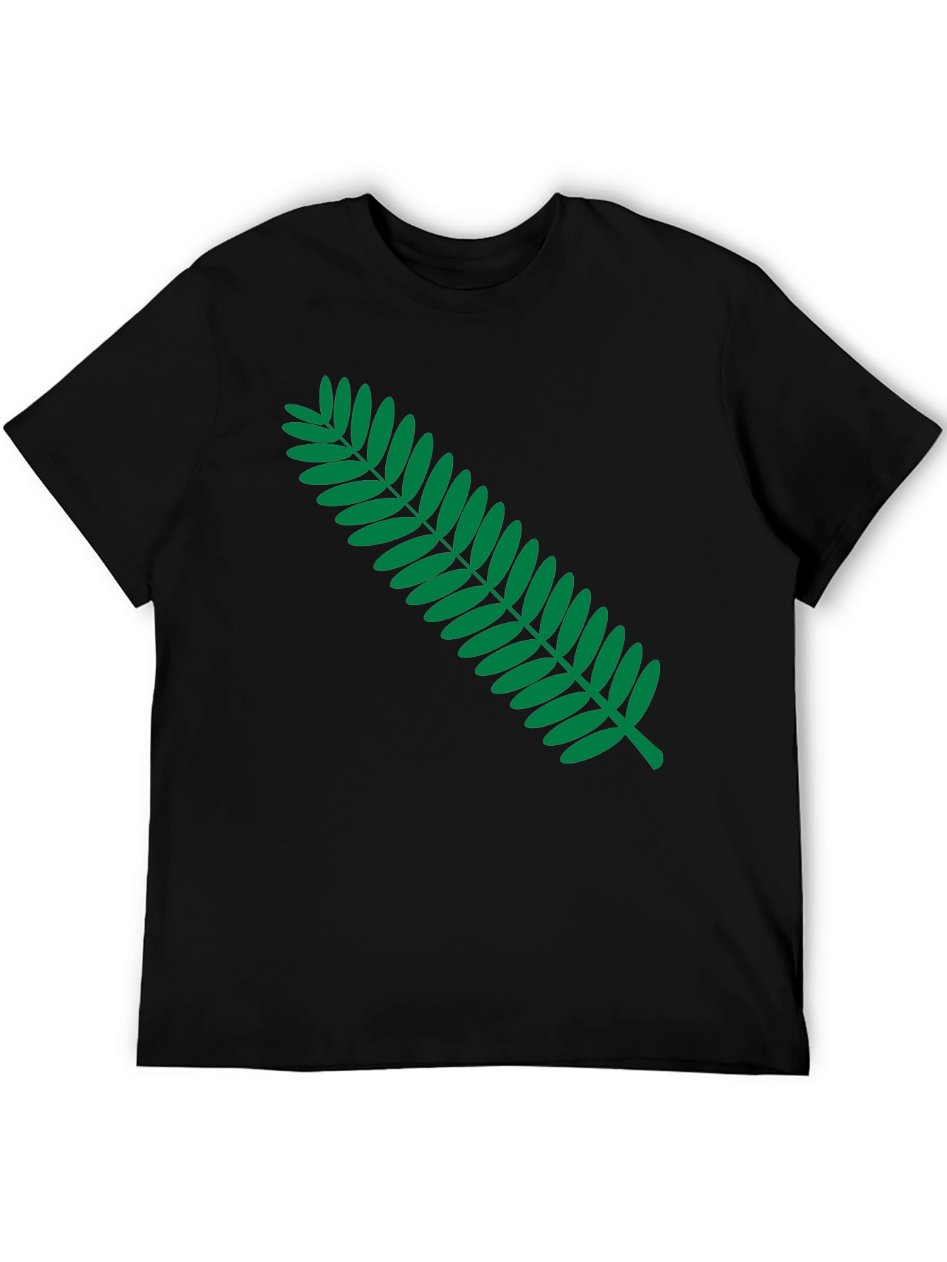 Black Black T-Shirt with Green Fern Graphic Print view 5