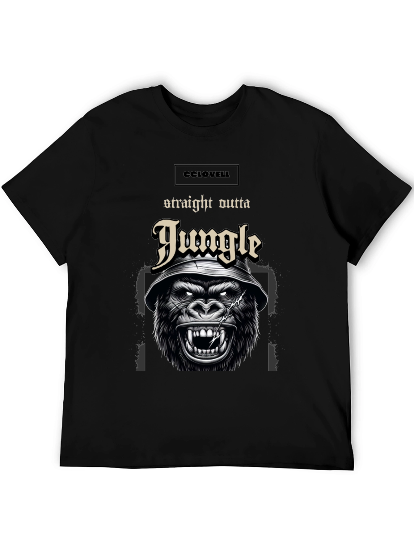 Black Straight Outta Jungle Gorilla Graphic Tee - Black view 5