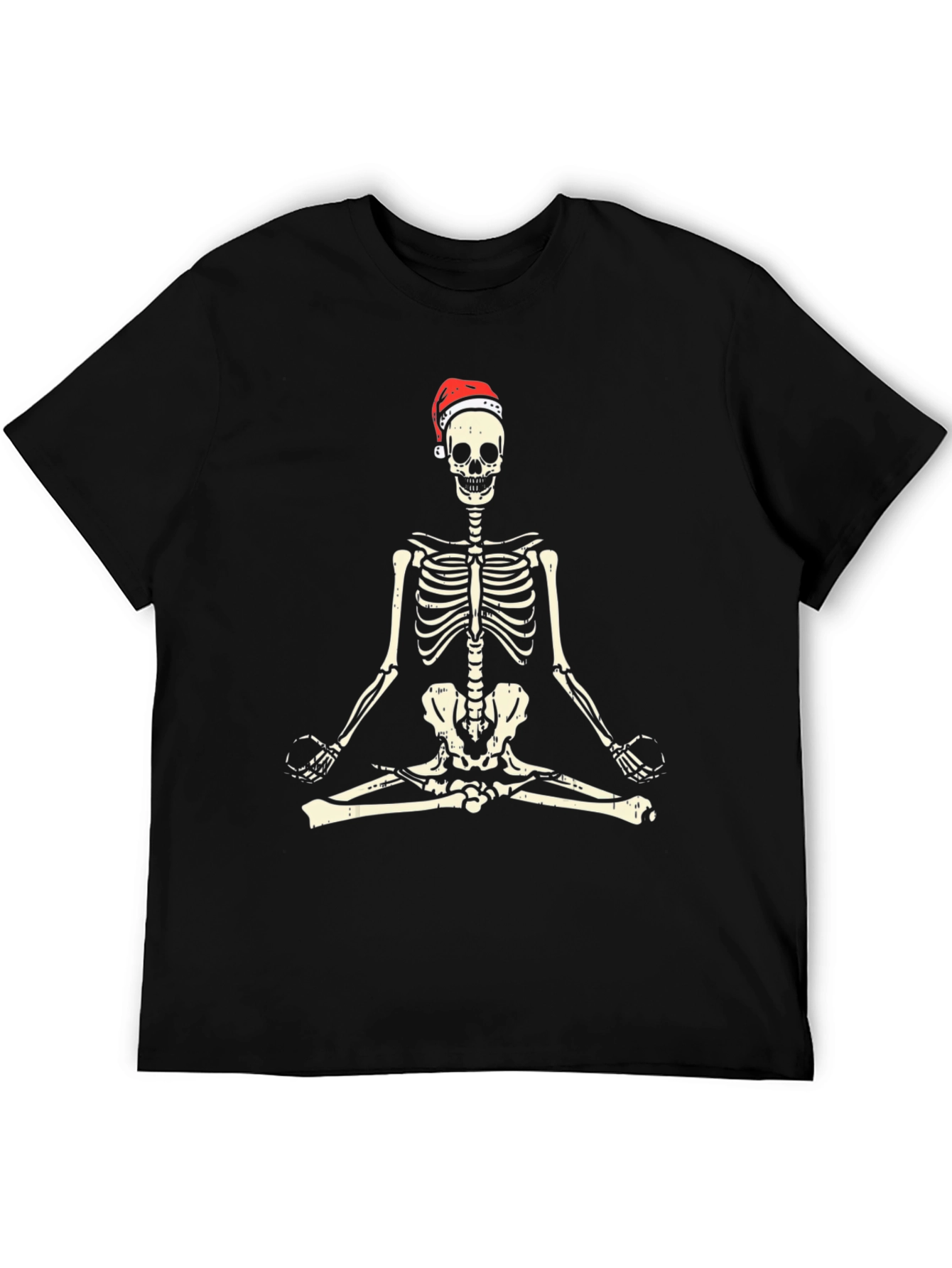 Black Meditating Skeleton Santa Hat T-Shirt view 5