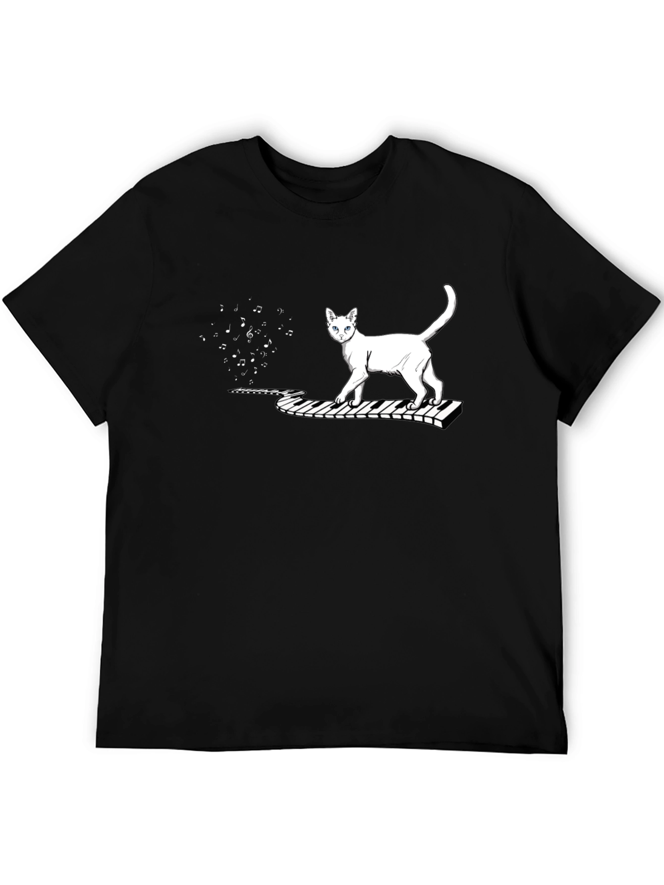 Black Cat Keyboard Music T-Shirt view 5