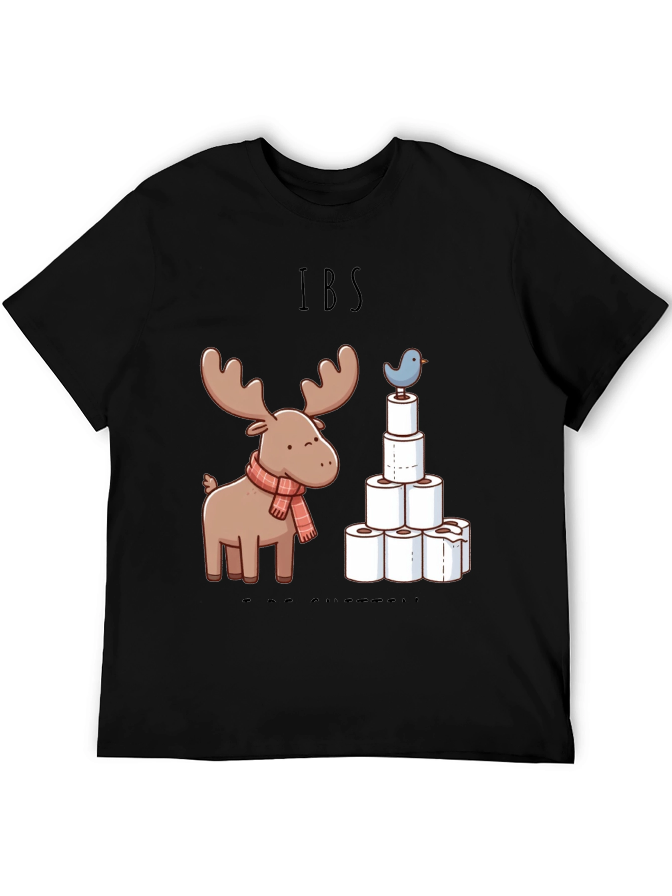 Black IBS Humor Tee - Moose and TP Tower Graphic T-Shirt view 5