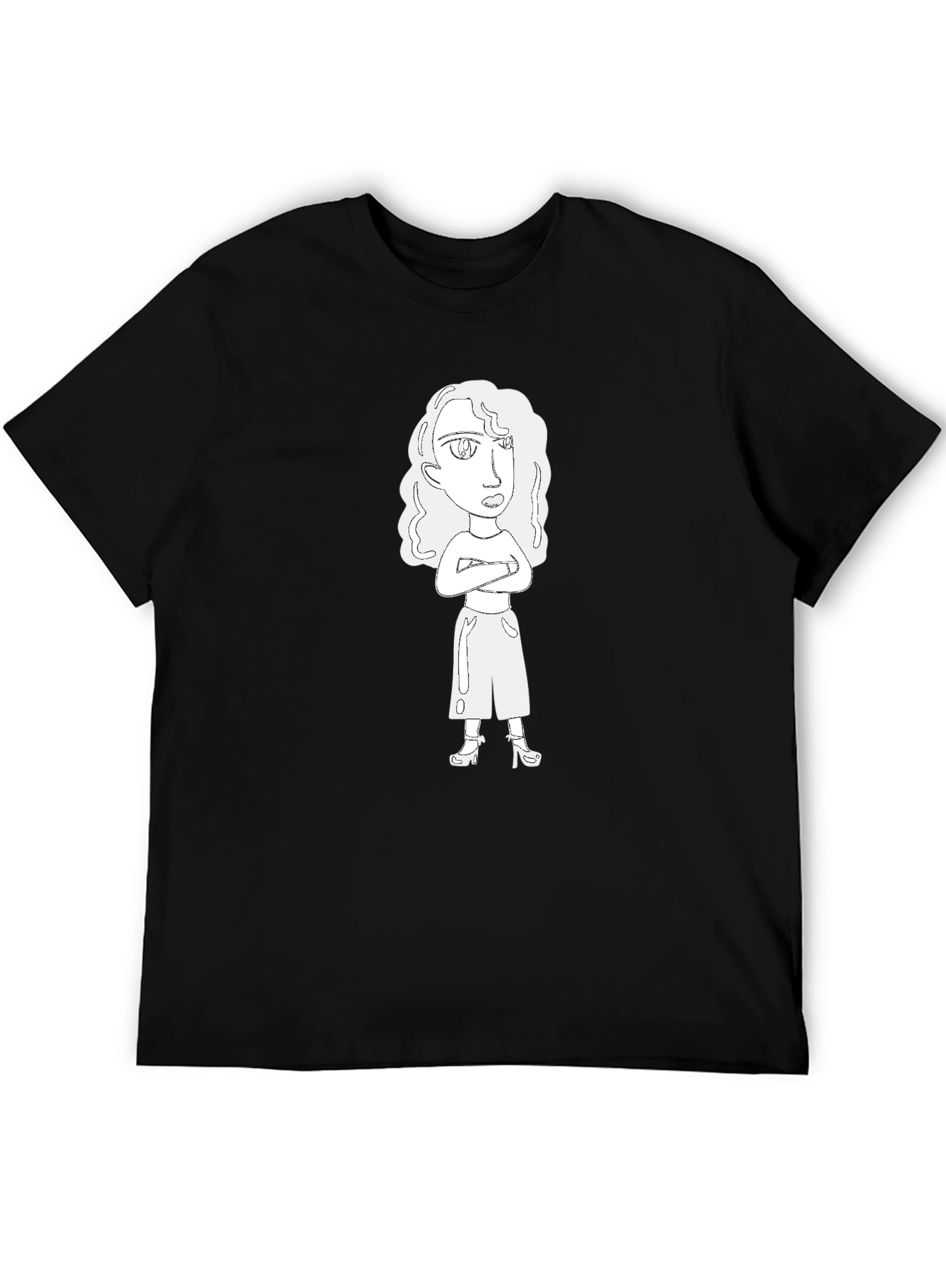 Black Cartoon Woman Graphic Tee - Black view 5
