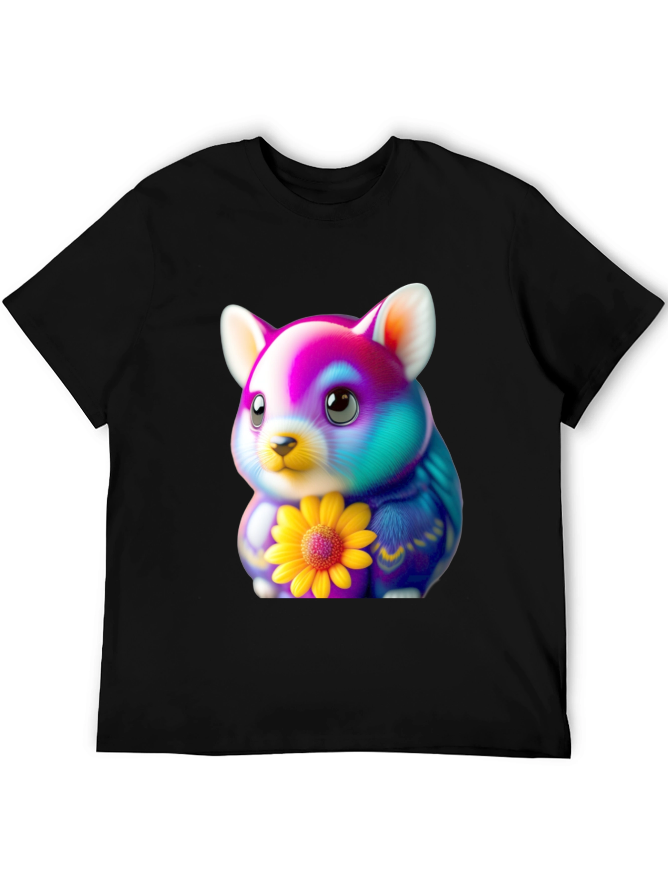 Black Cute Hamster T-Shirt with Sunflower Graphic view 5