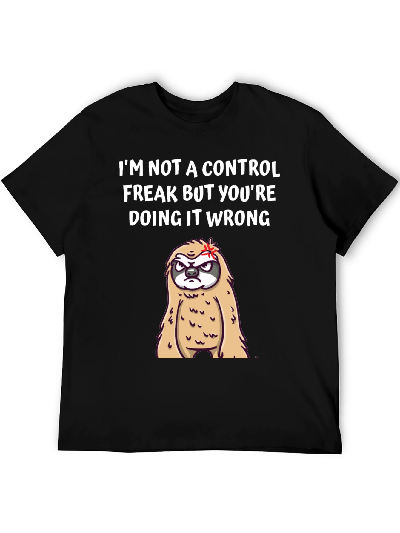 Black Control Freak Sloth Graphic T-Shirt - Funny Slogan Tee view 5