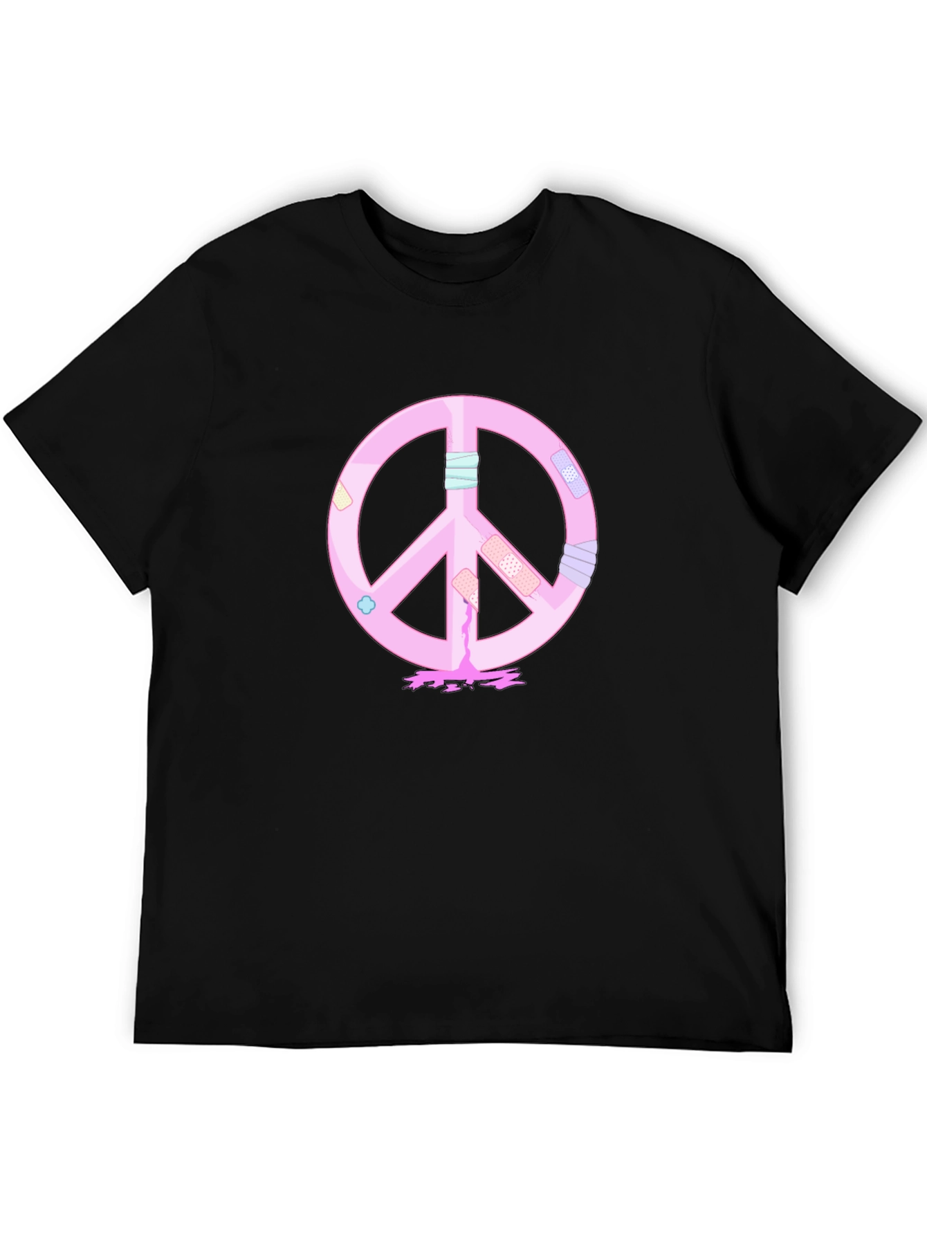 Black Peace Sign T-Shirt - Pink Bandage Design view 5