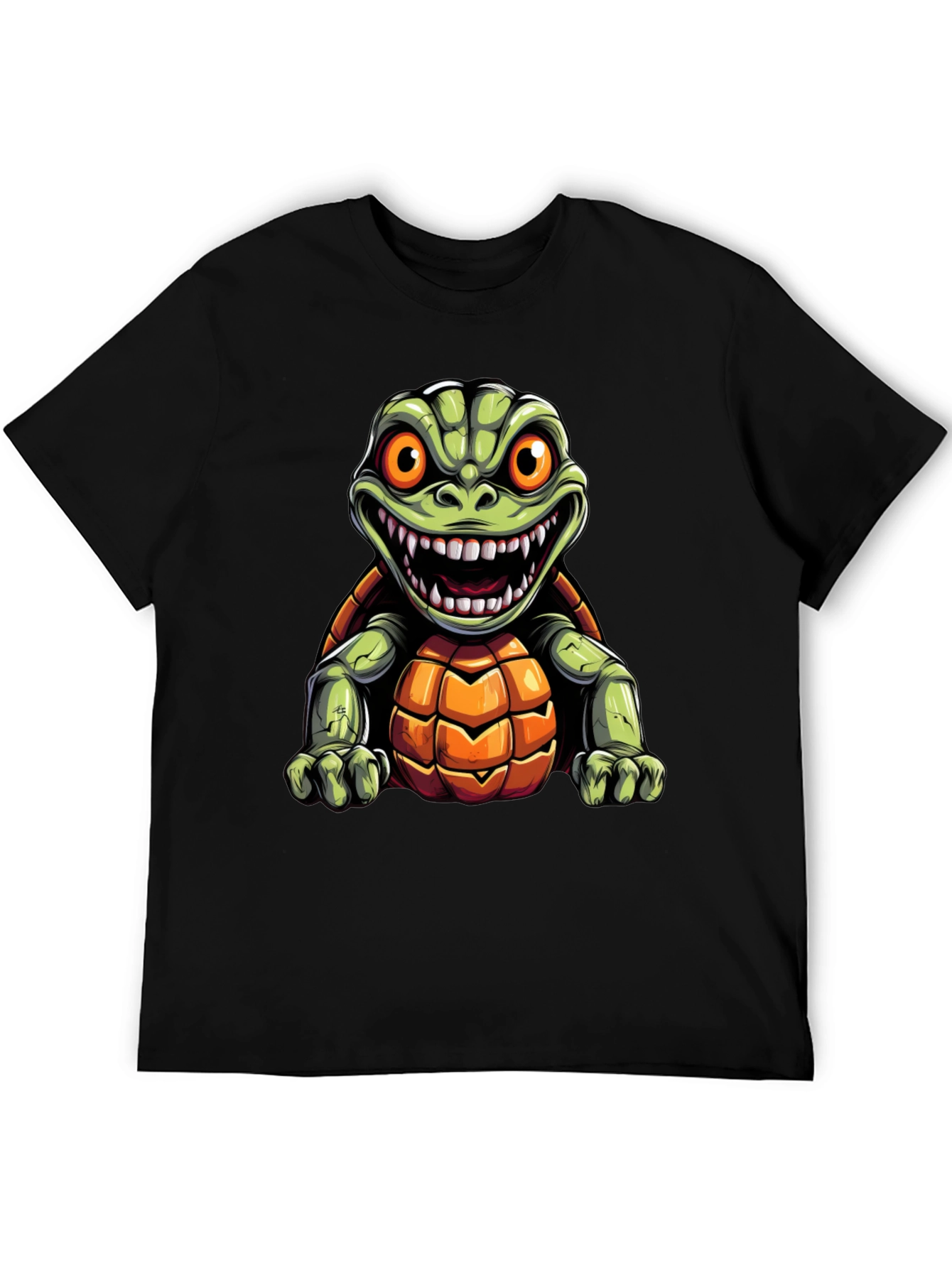 Black Men's Black T-Shirt with Cartoon Turtle Graphic view 5