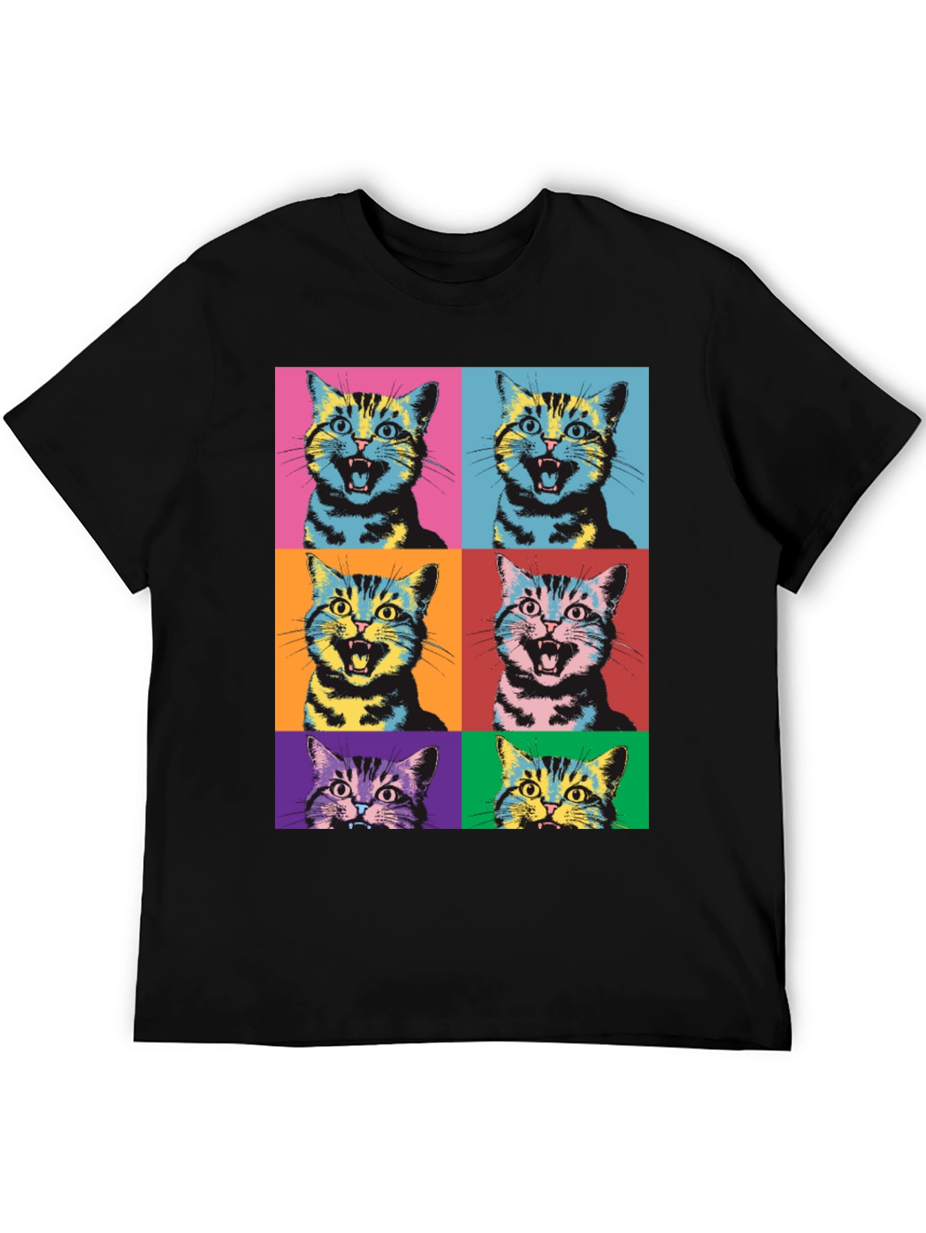Black Pop Art Cat Graphic T-Shirt - Unique Style view 5