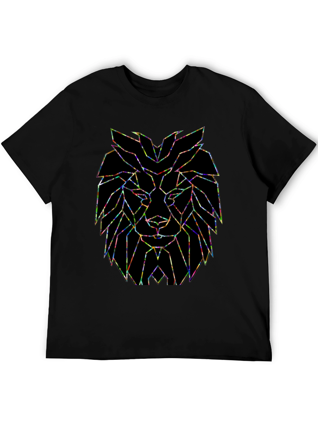 Black Geometric Lion Head Graphic Tee - Modern Art Design view 5