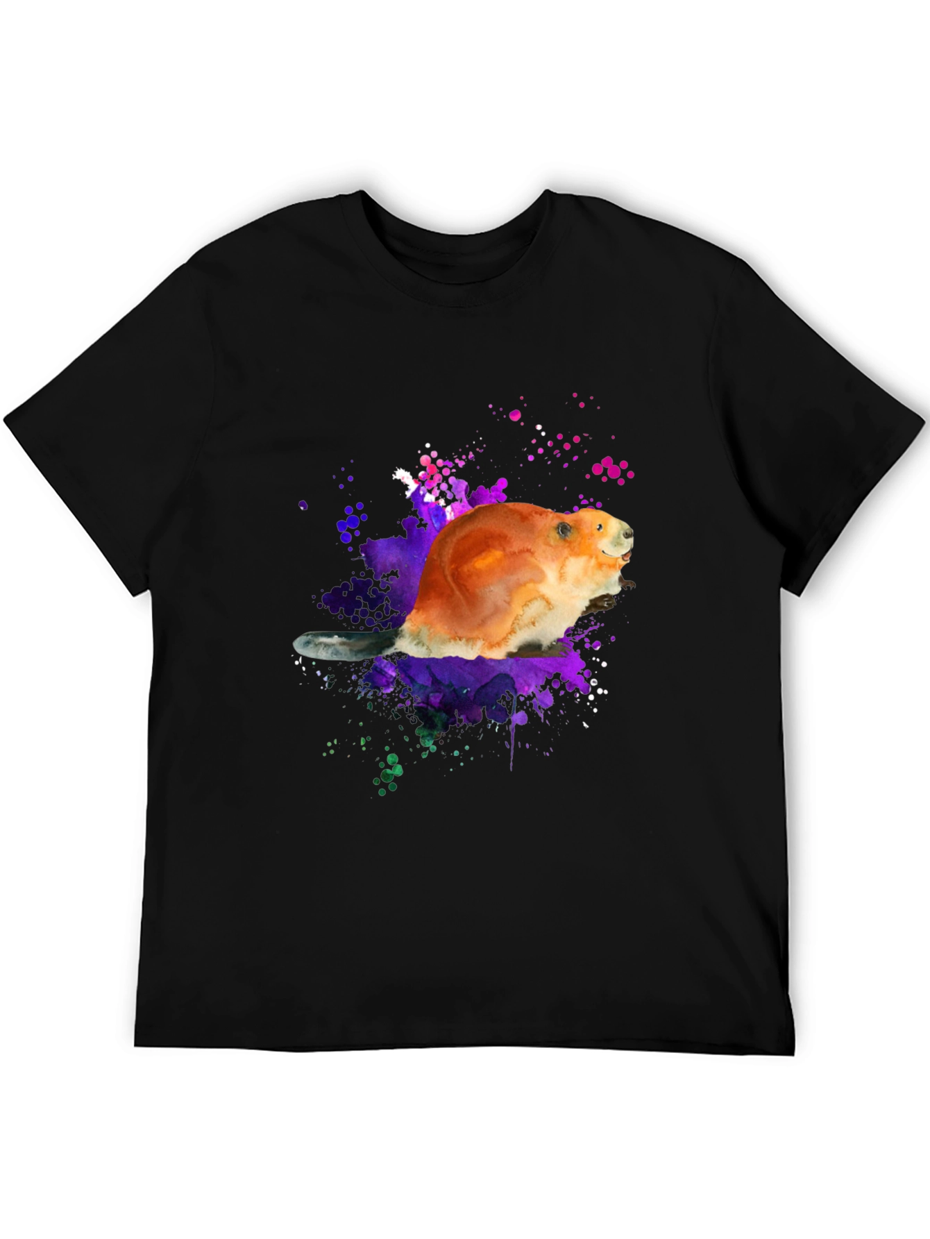 Black Beaver Watercolor Graphic T-Shirt view 5