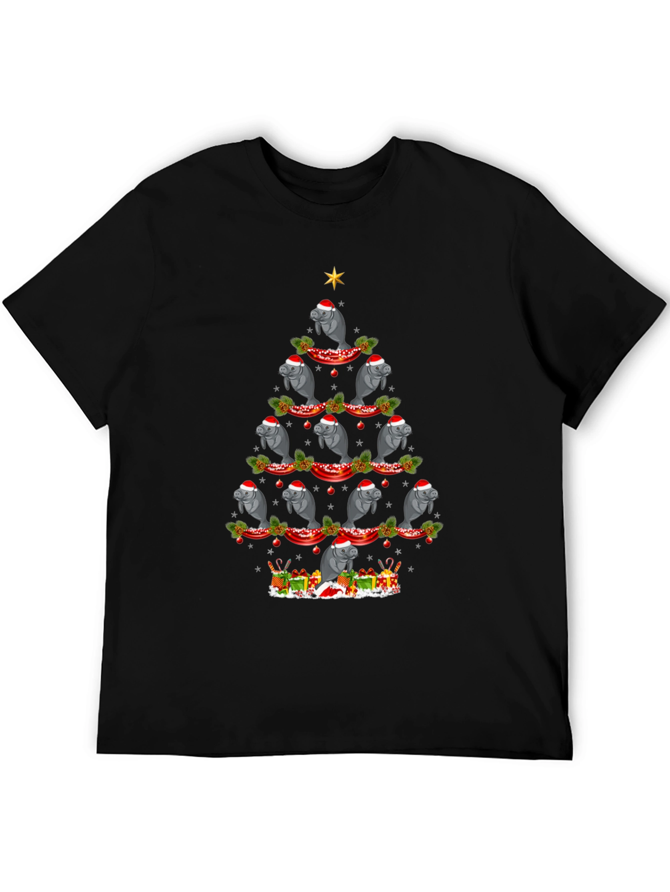 Black Manatee Christmas Tree Graphic Tee - Holiday Fun view 5