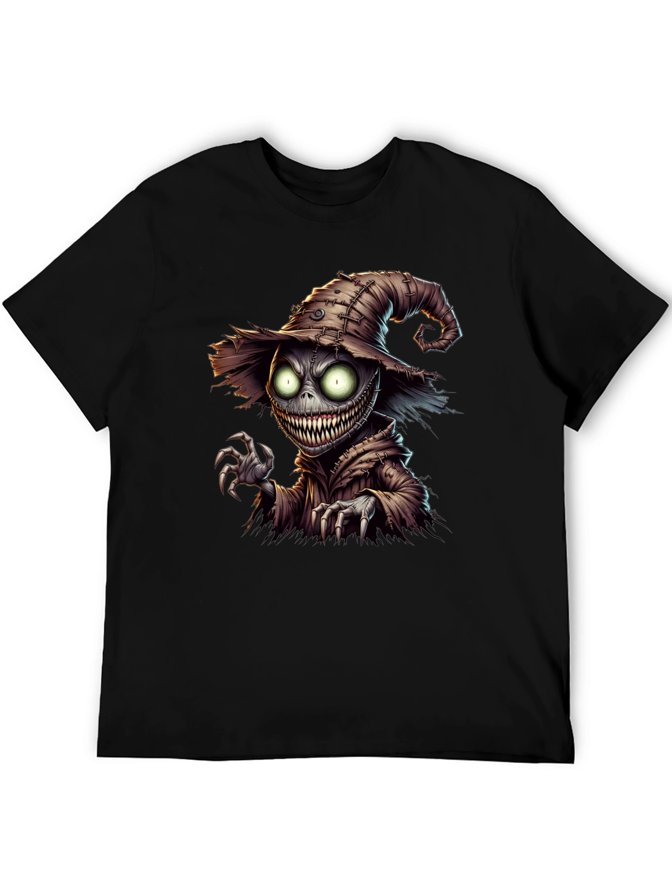 Black Creepy Scarecrow Graphic Tee - Halloween Horror Shirt view 5