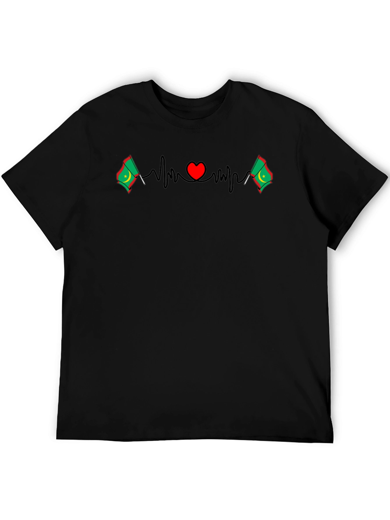 Black Heartbeat Mauritania Flag T-Shirt - Black view 5