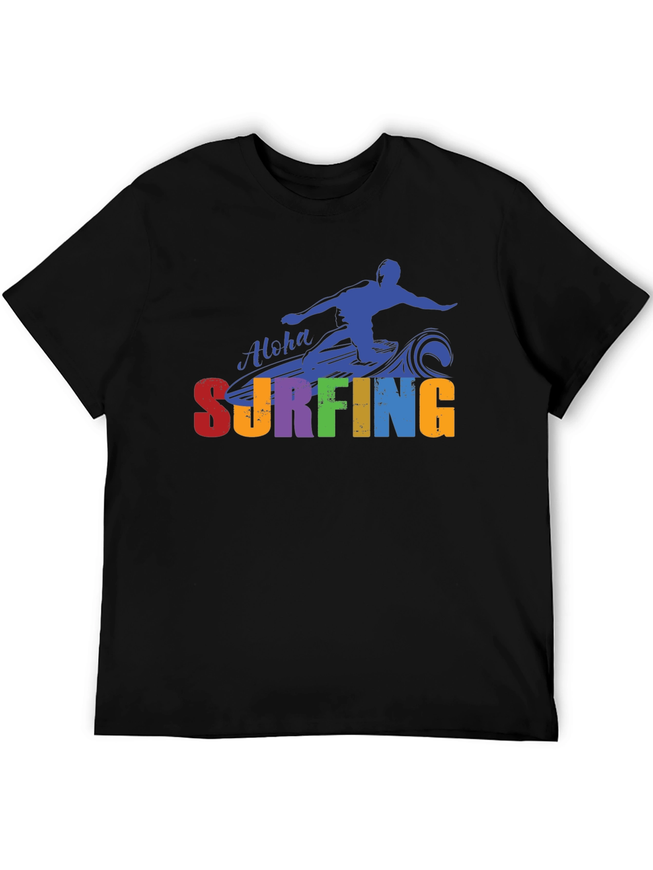 Black Aloha Surfing Graphic Tee - Black Cotton T-Shirt view 5
