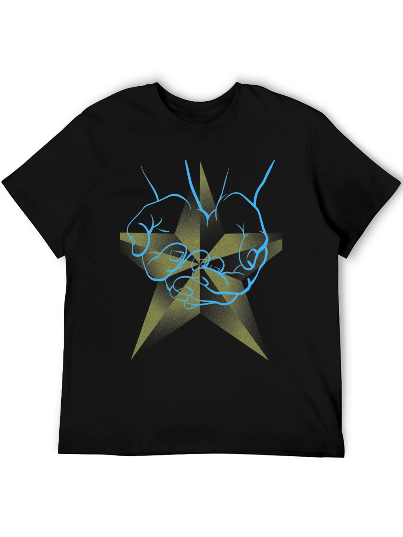 Black Graphic Print T-Shirt - Hands & Star Design view 5