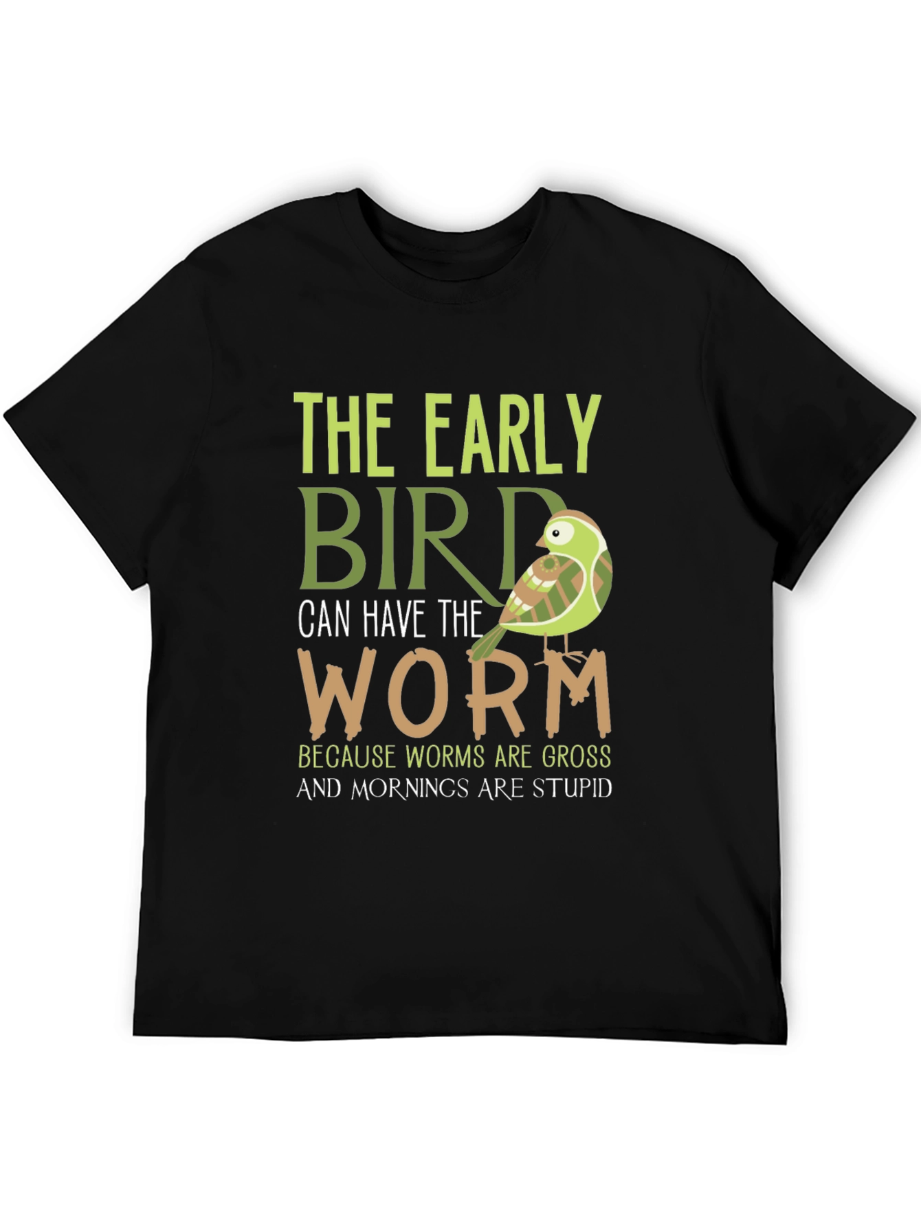Black Early Bird Graphic Tee - Funny Bird & Worm T-Shirt view 5