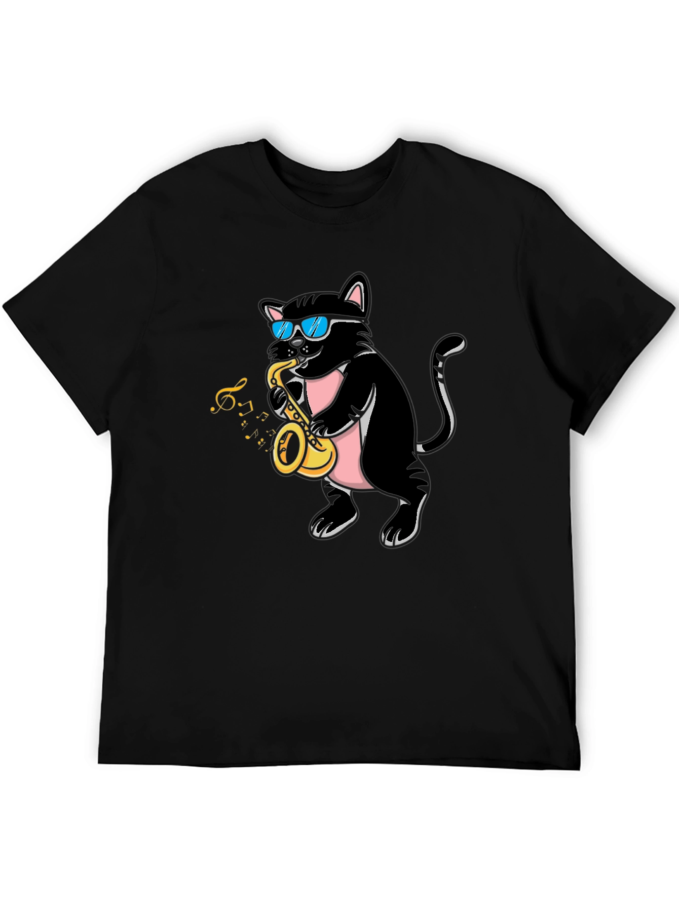 Black Cool Cat Saxophone Player Graphic T-Shirt view 5