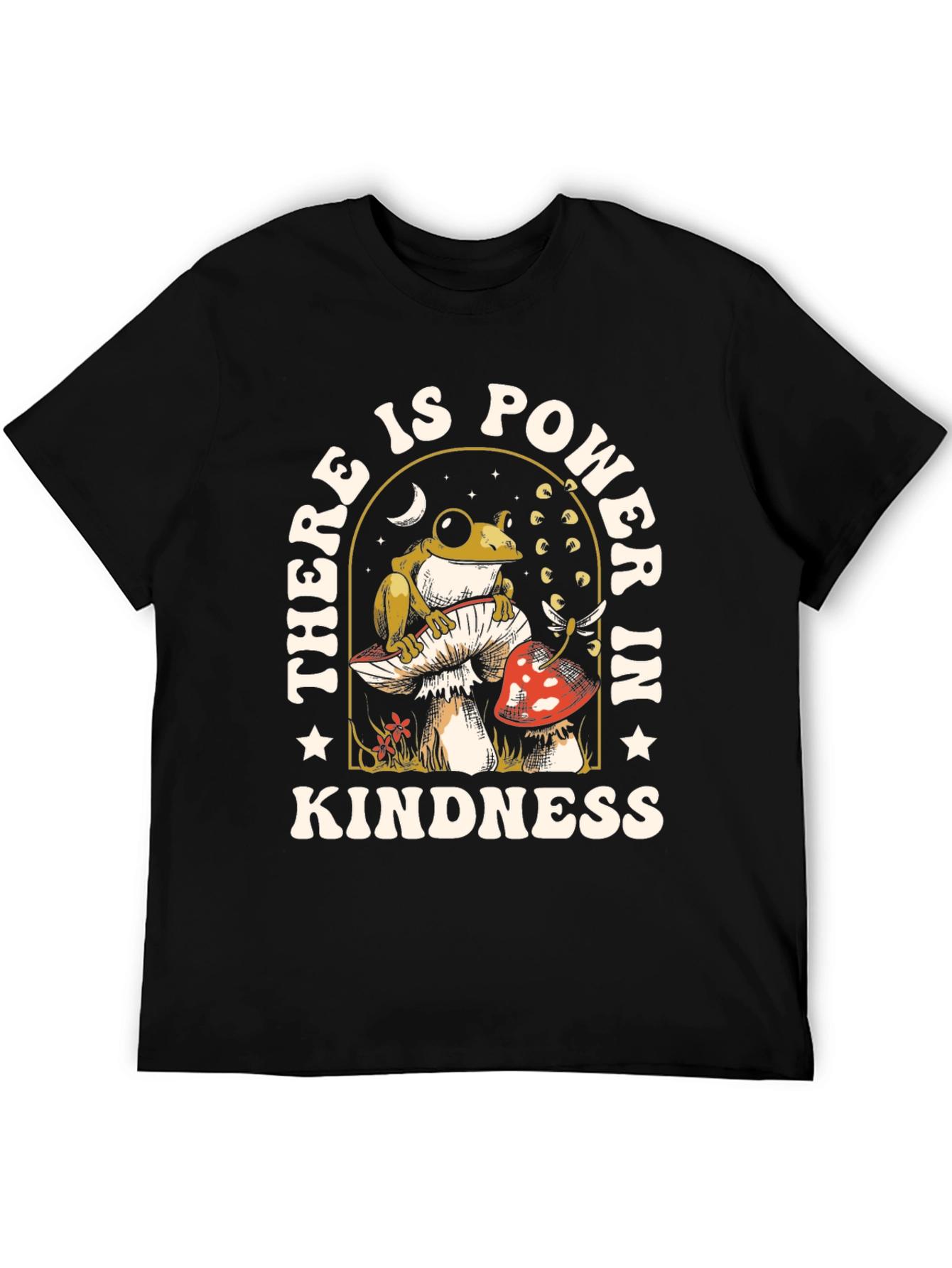 Black Kindness Power T-Shirt - Frog Mushroom Design view 5