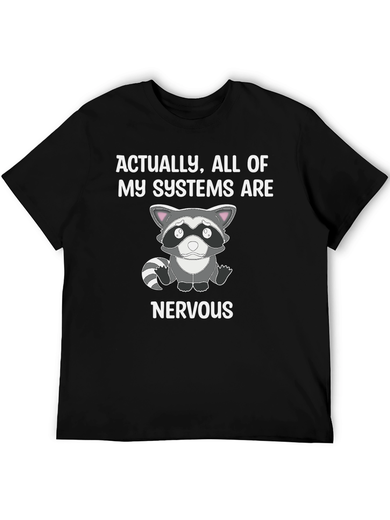 Black Nervous Raccoon Systems T-Shirt - Funny Graphic Tee view 5