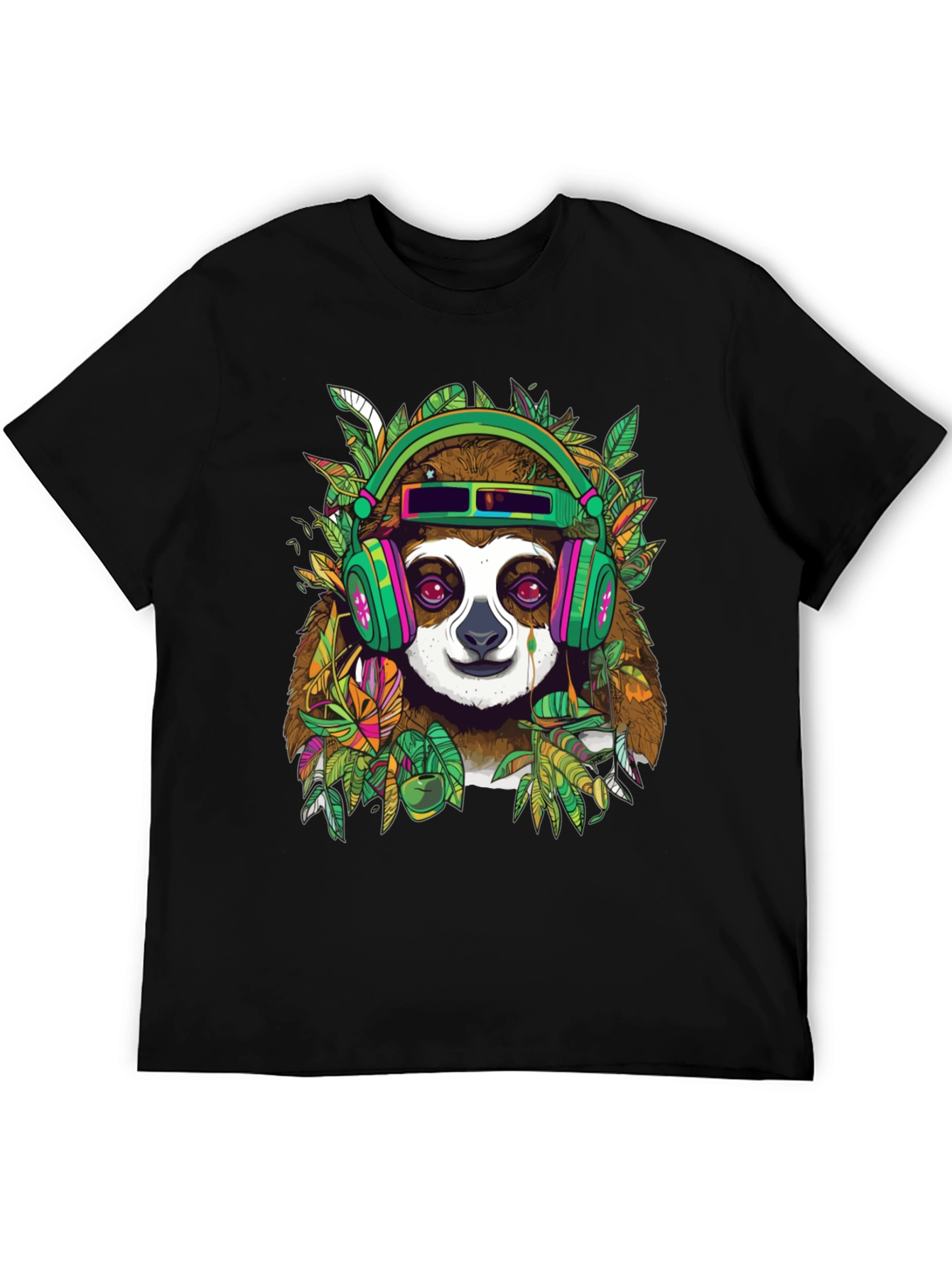 Black Sloth in Headphones Graphic Tee view 5