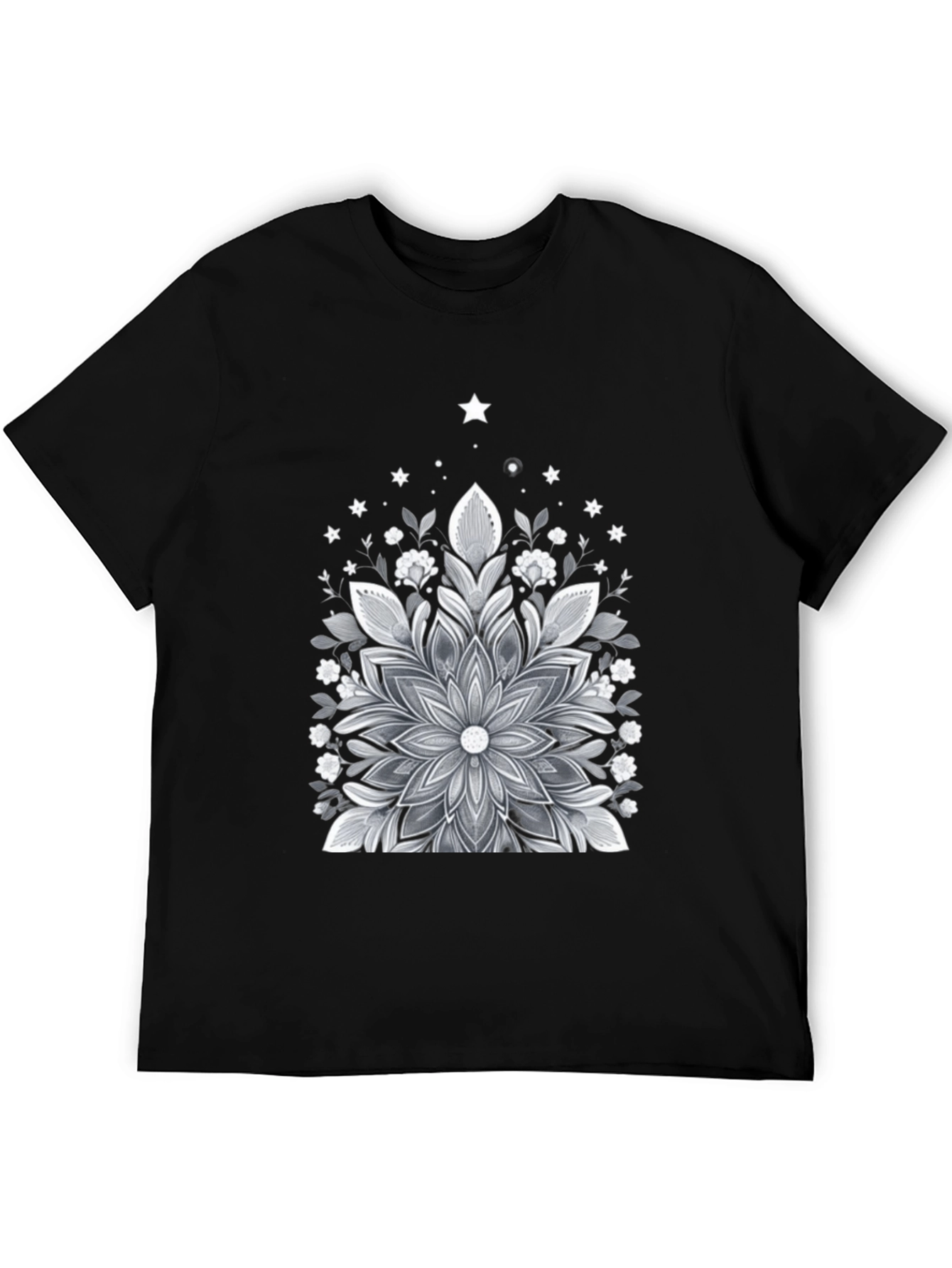 Black Floral Mandala Graphic Tee - Black Cotton Blend view 5
