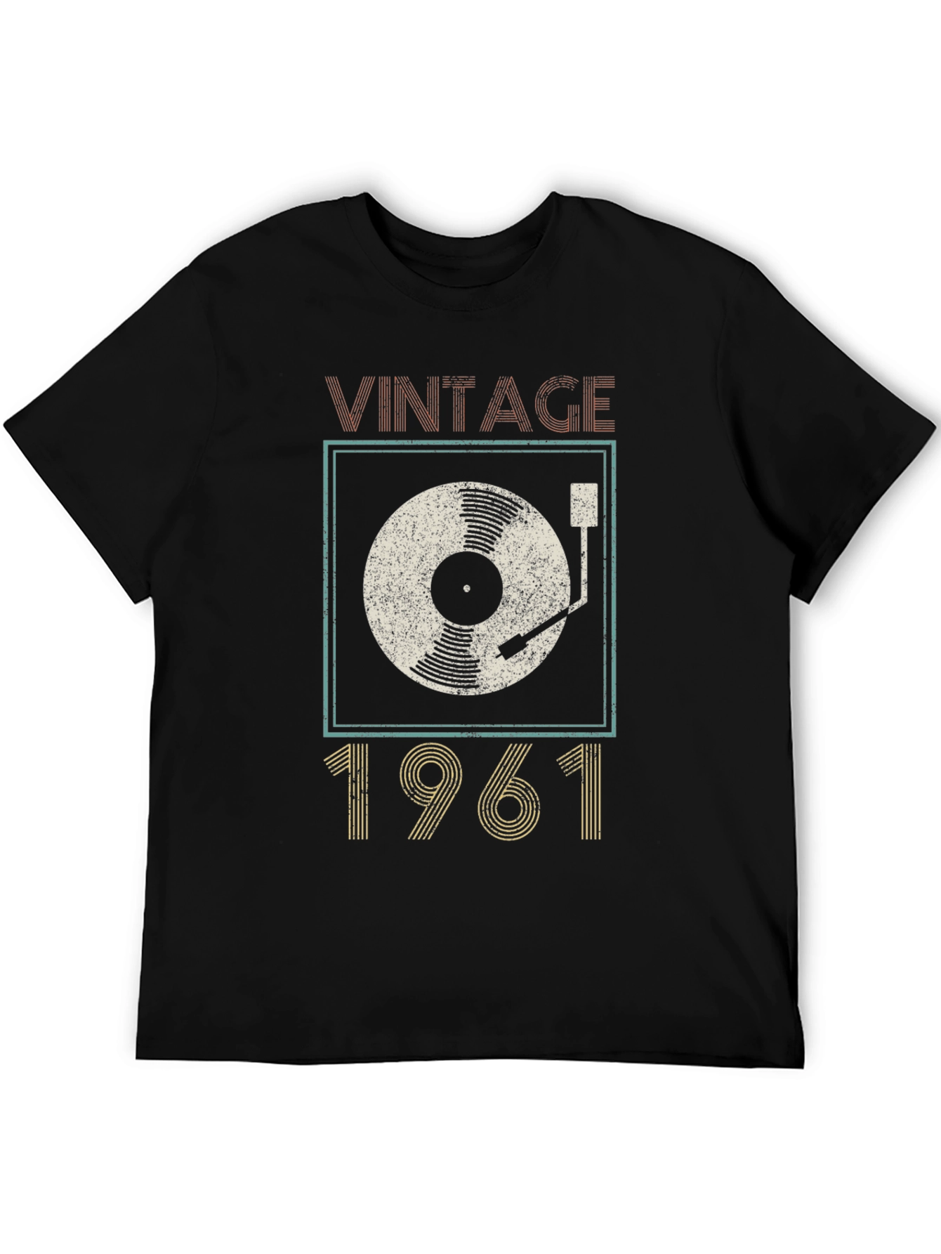 Black Vintage 1961 Record Player Graphic T-Shirt view 5