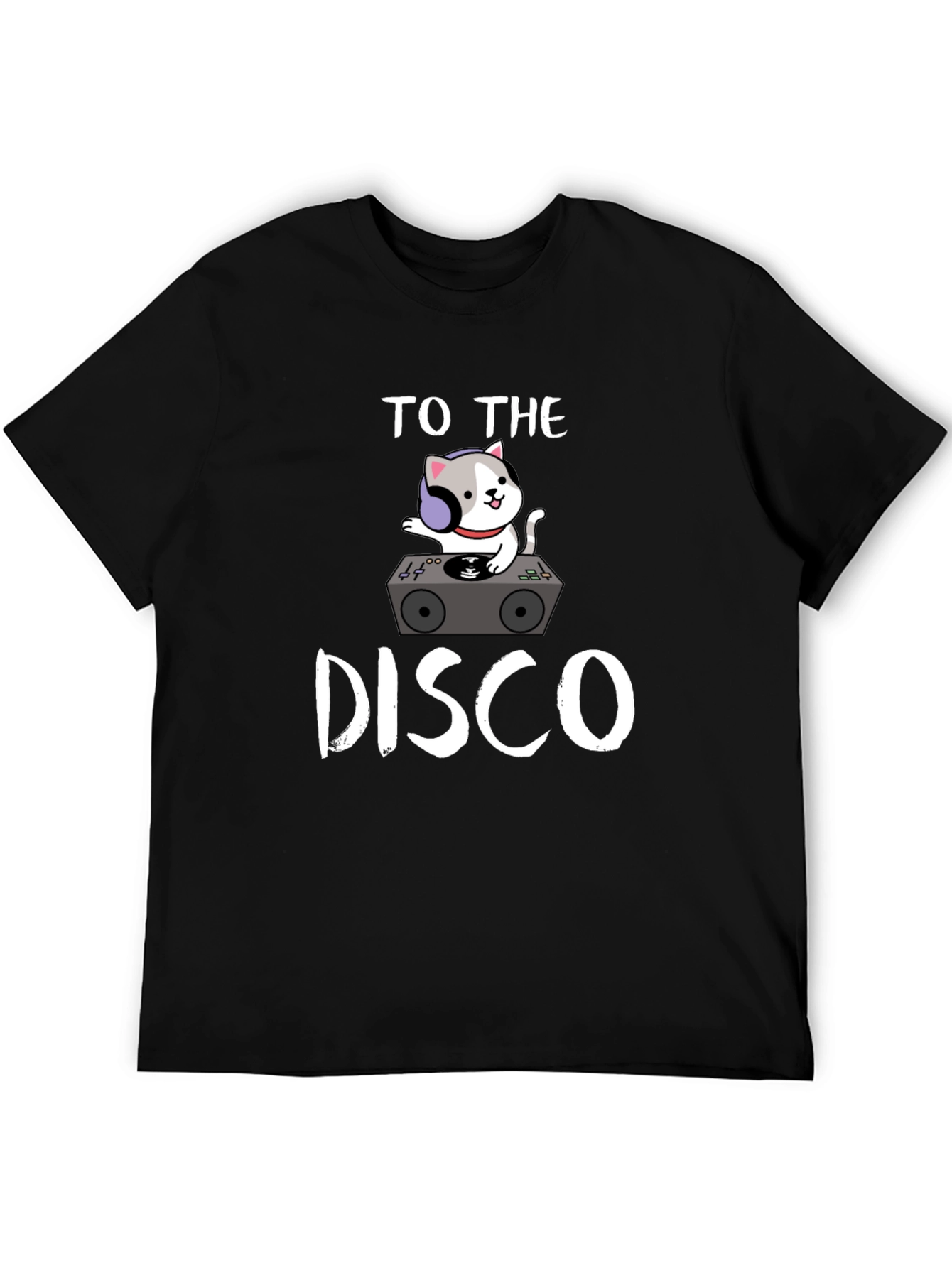 Black DJ Cat Graphic Tee - "To The Disco" Design view 5