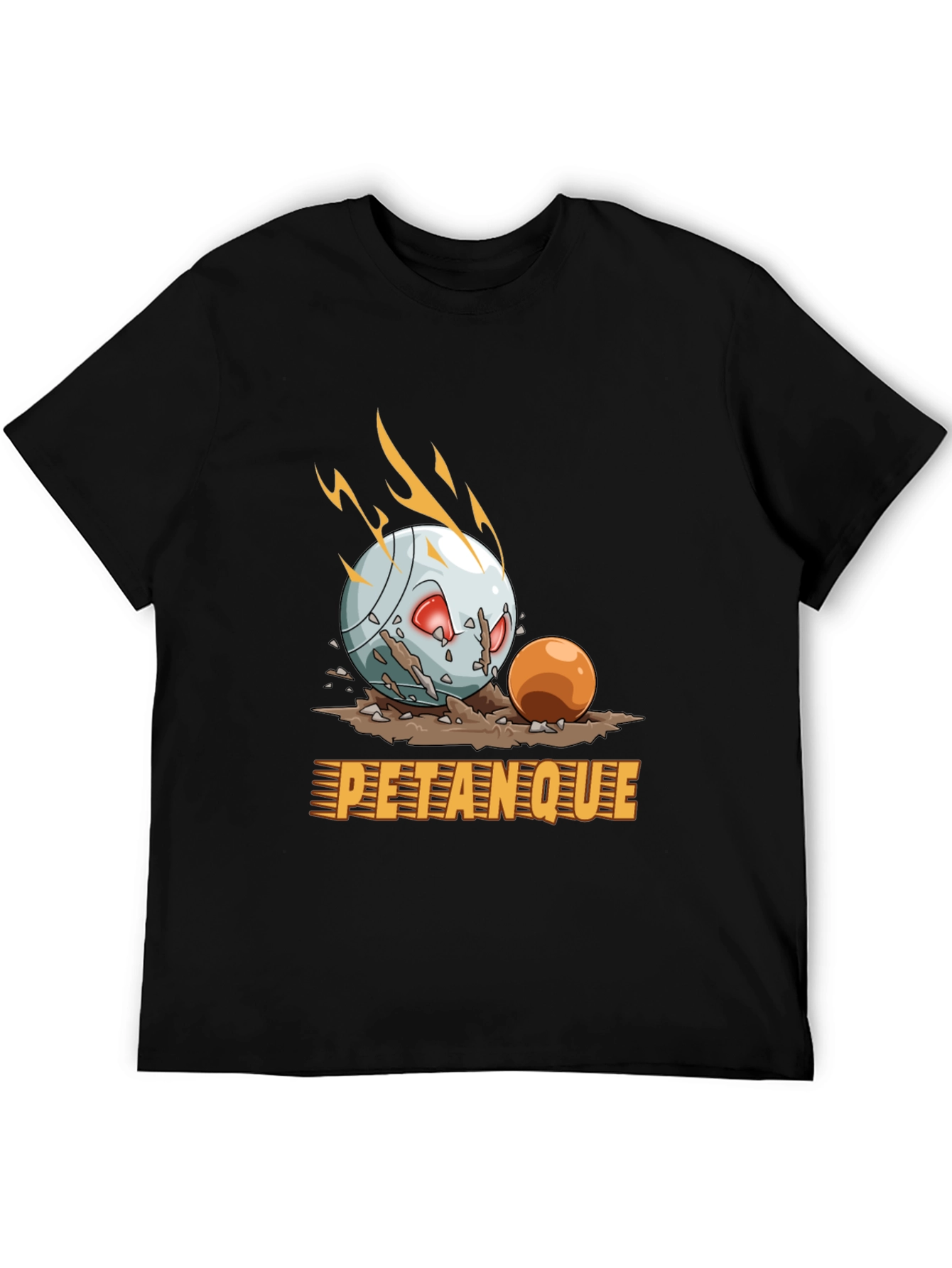 Black Petanque Cartoon Graphic Tee - Black Cotton T-Shirt view 5