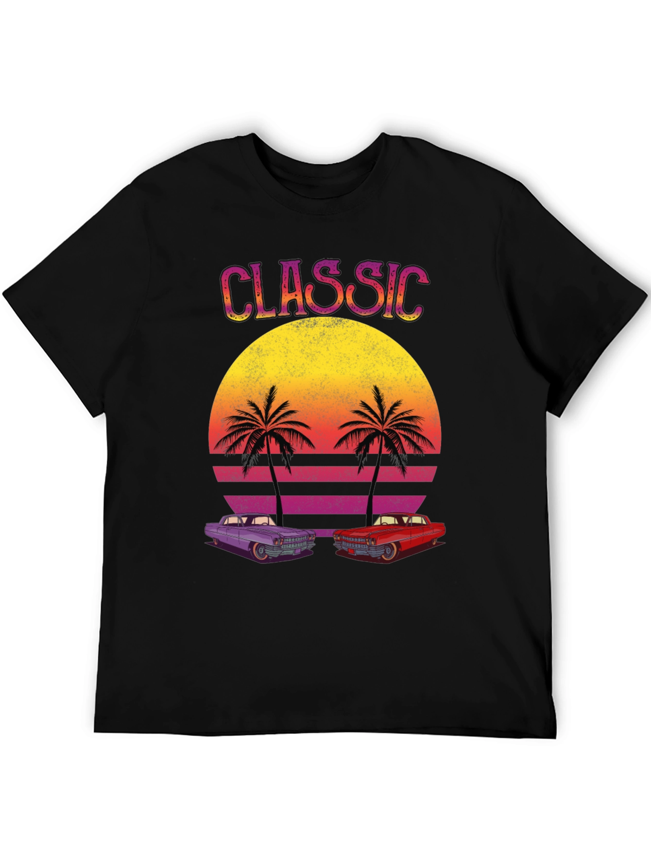 Black Classic Cars Sunset Graphic Tee view 5
