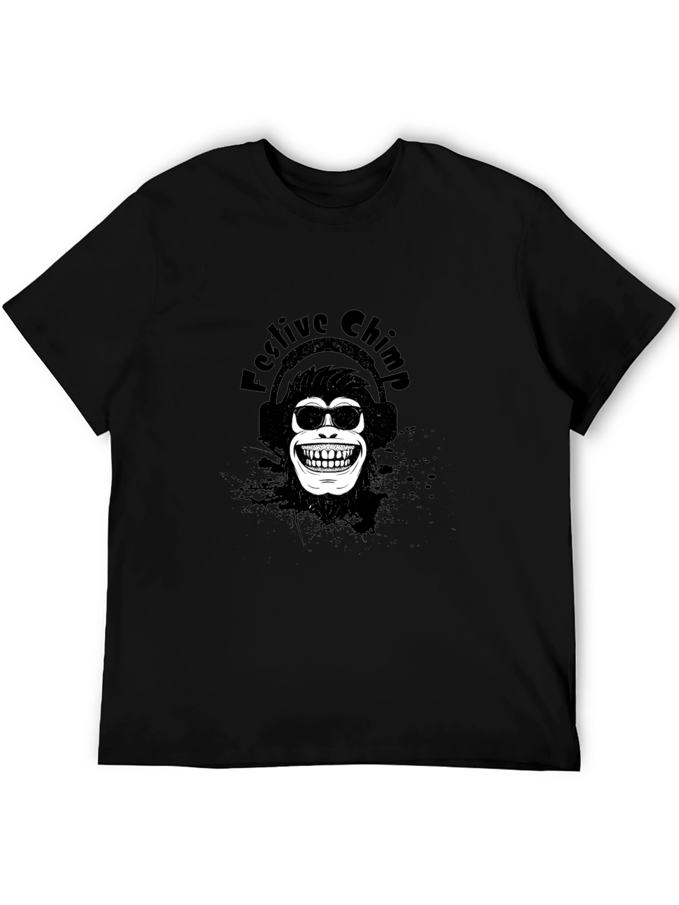 Black Festive Chimp Graphic Tee - Black Cotton T-Shirt view 5