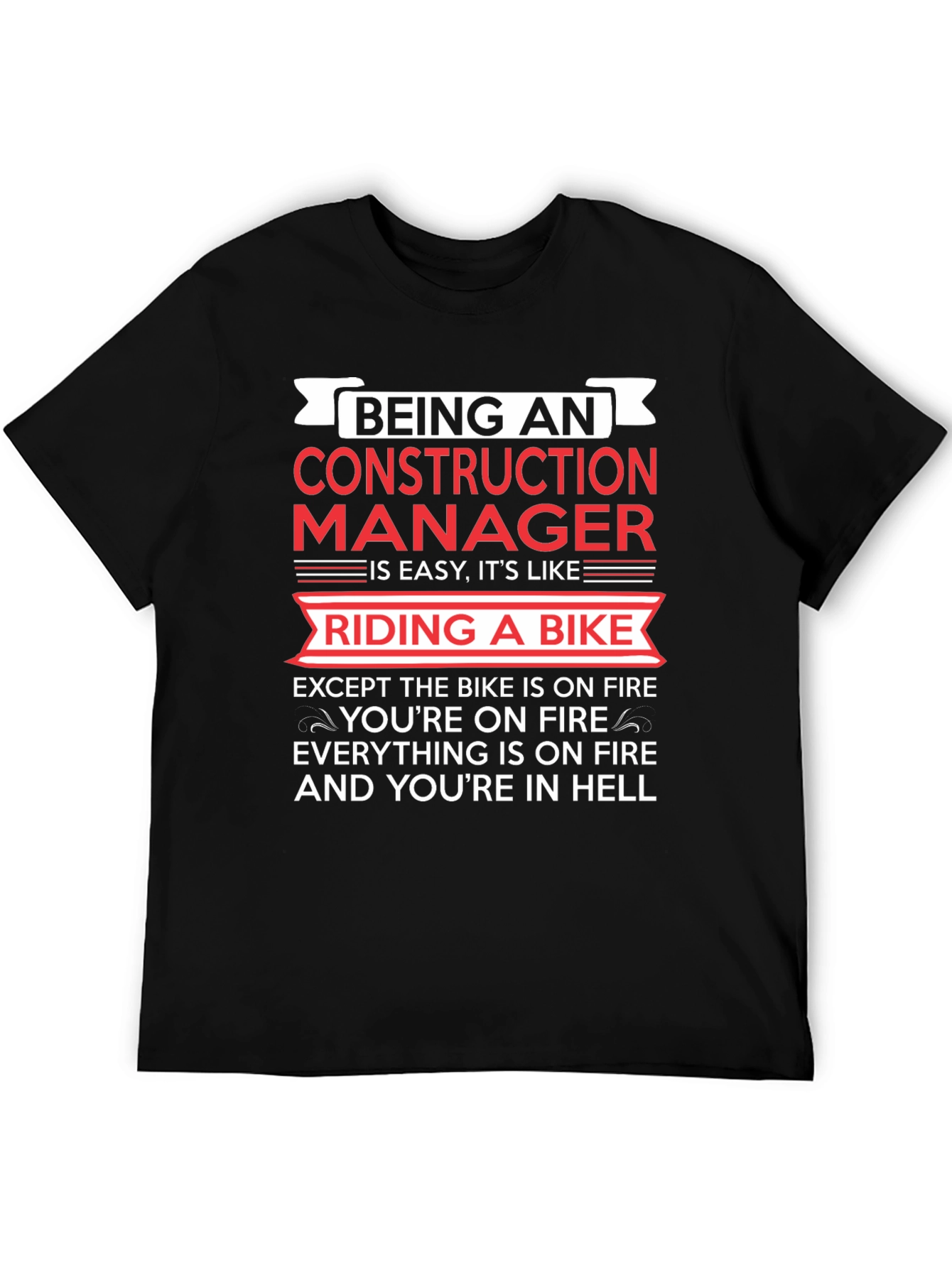 Black Construction Manager Funny T-Shirt view 5